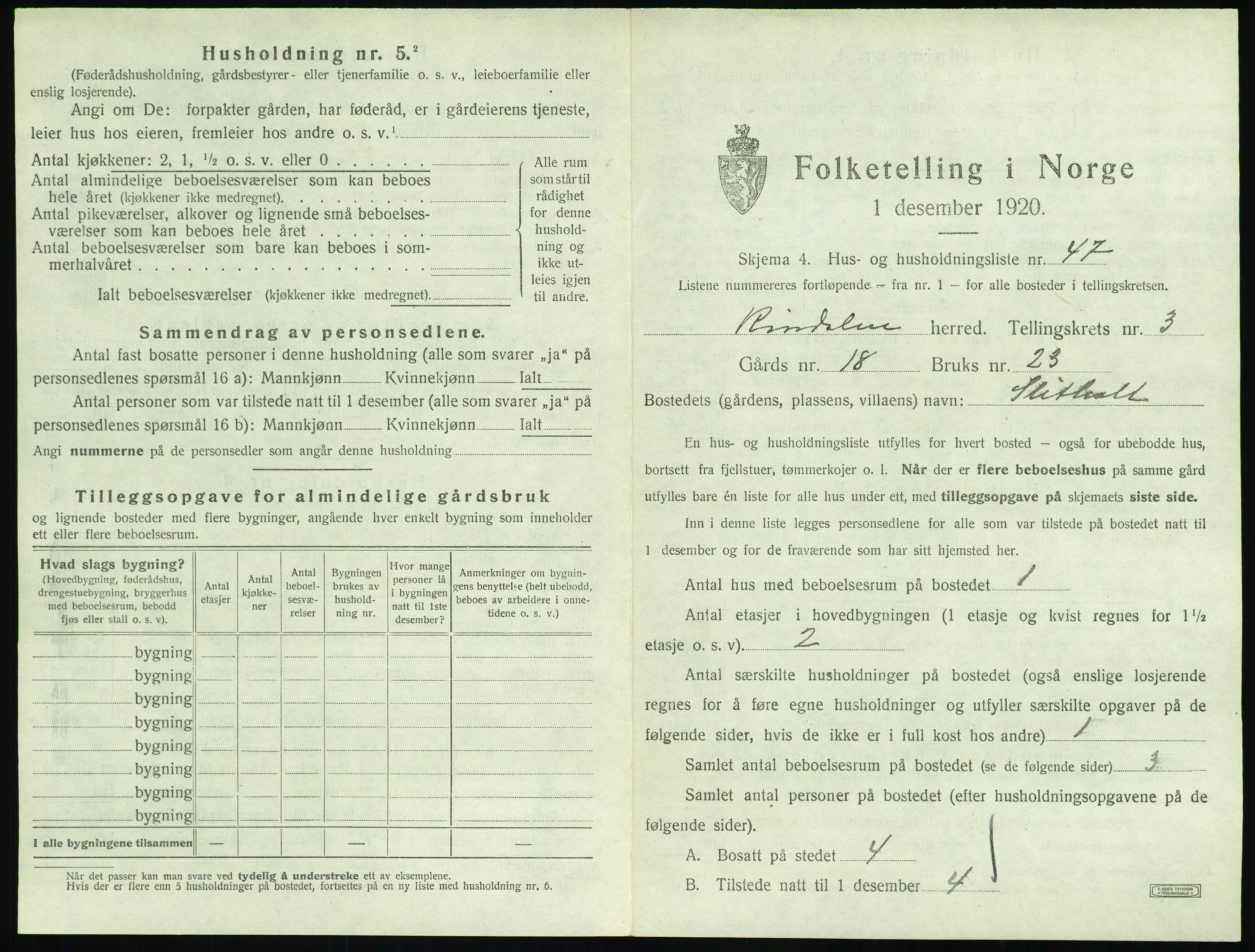 SAT, 1920 census for Rindal, 1920, p. 280