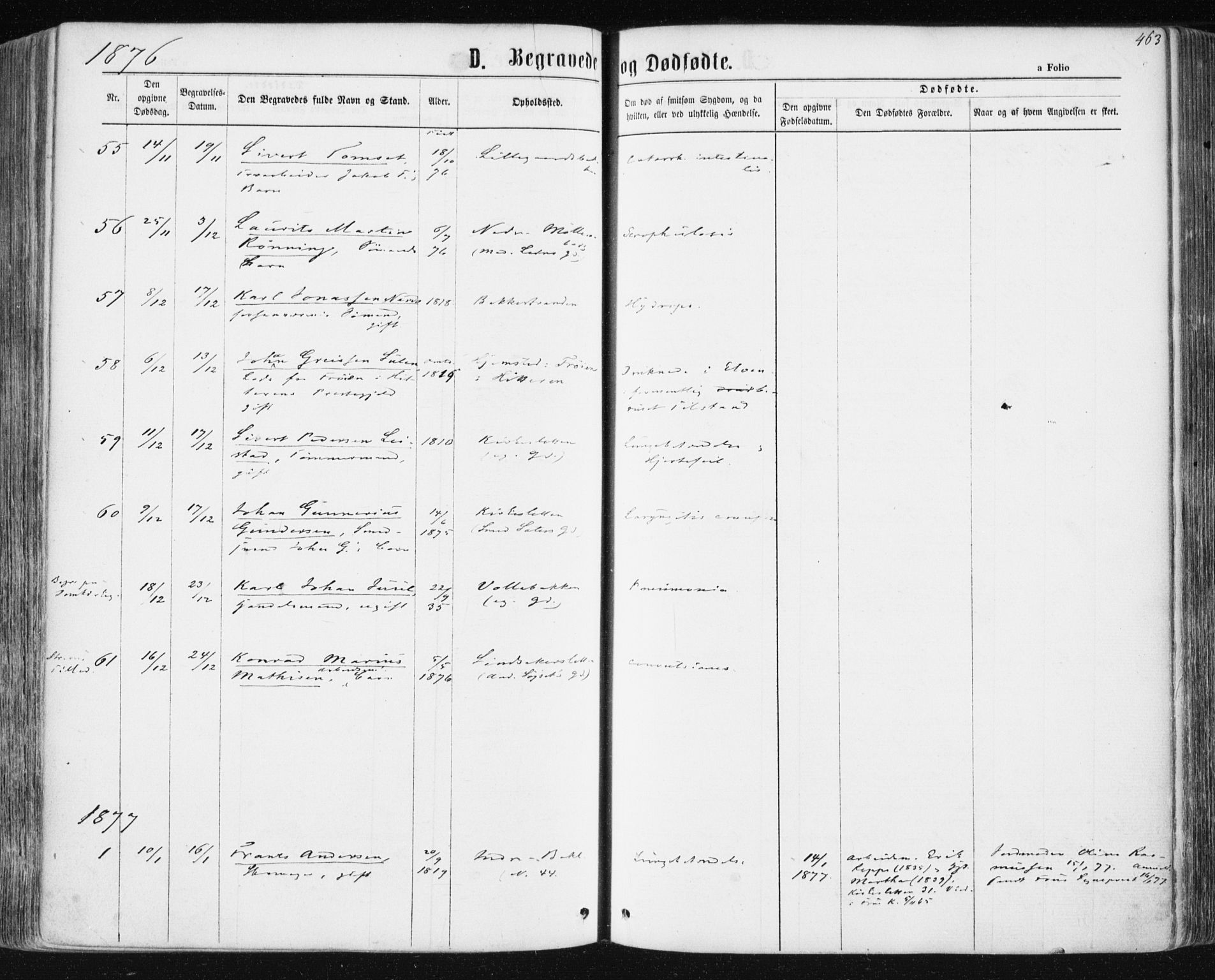 Ministerialprotokoller, klokkerbøker og fødselsregistre - Sør-Trøndelag, SAT/A-1456/604/L0186: Parish register (official) no. 604A07, 1866-1877, p. 463