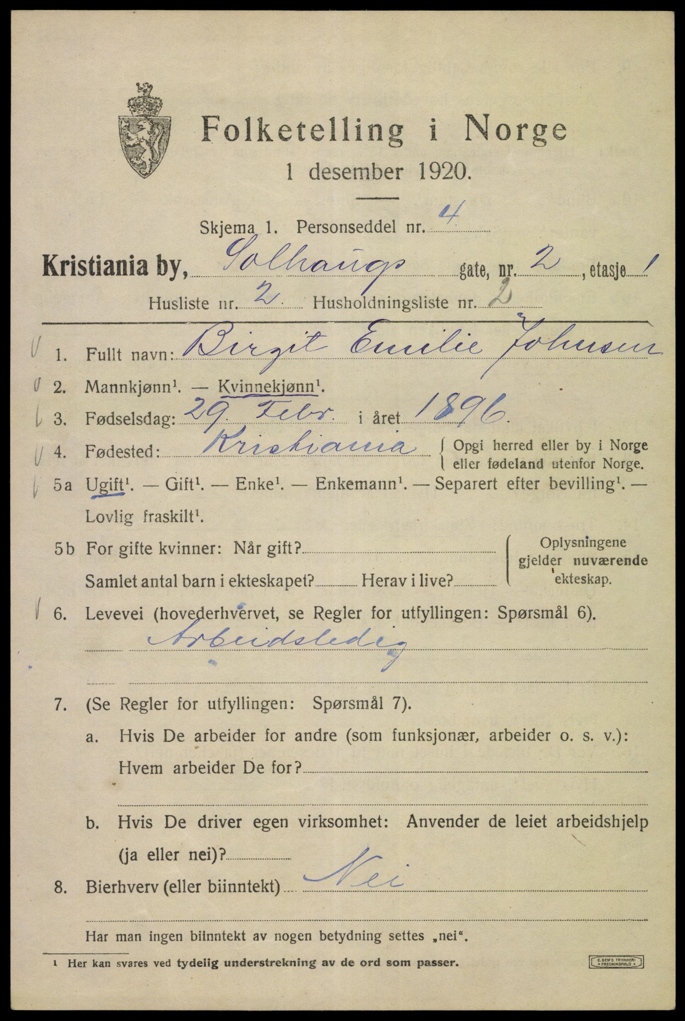 SAO, 1920 census for Kristiania, 1920, p. 527019