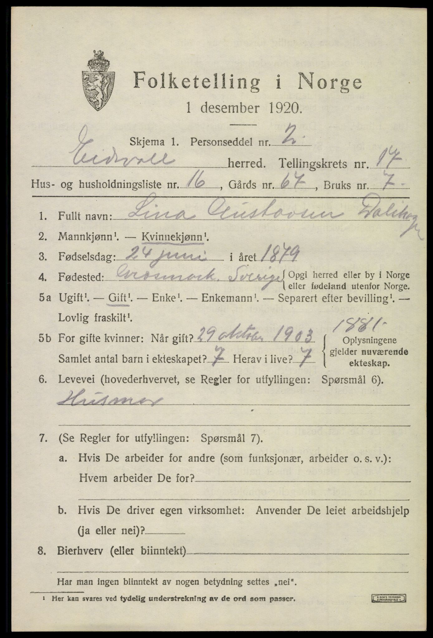 SAO, 1920 census for Eidsvoll, 1920, p. 23801