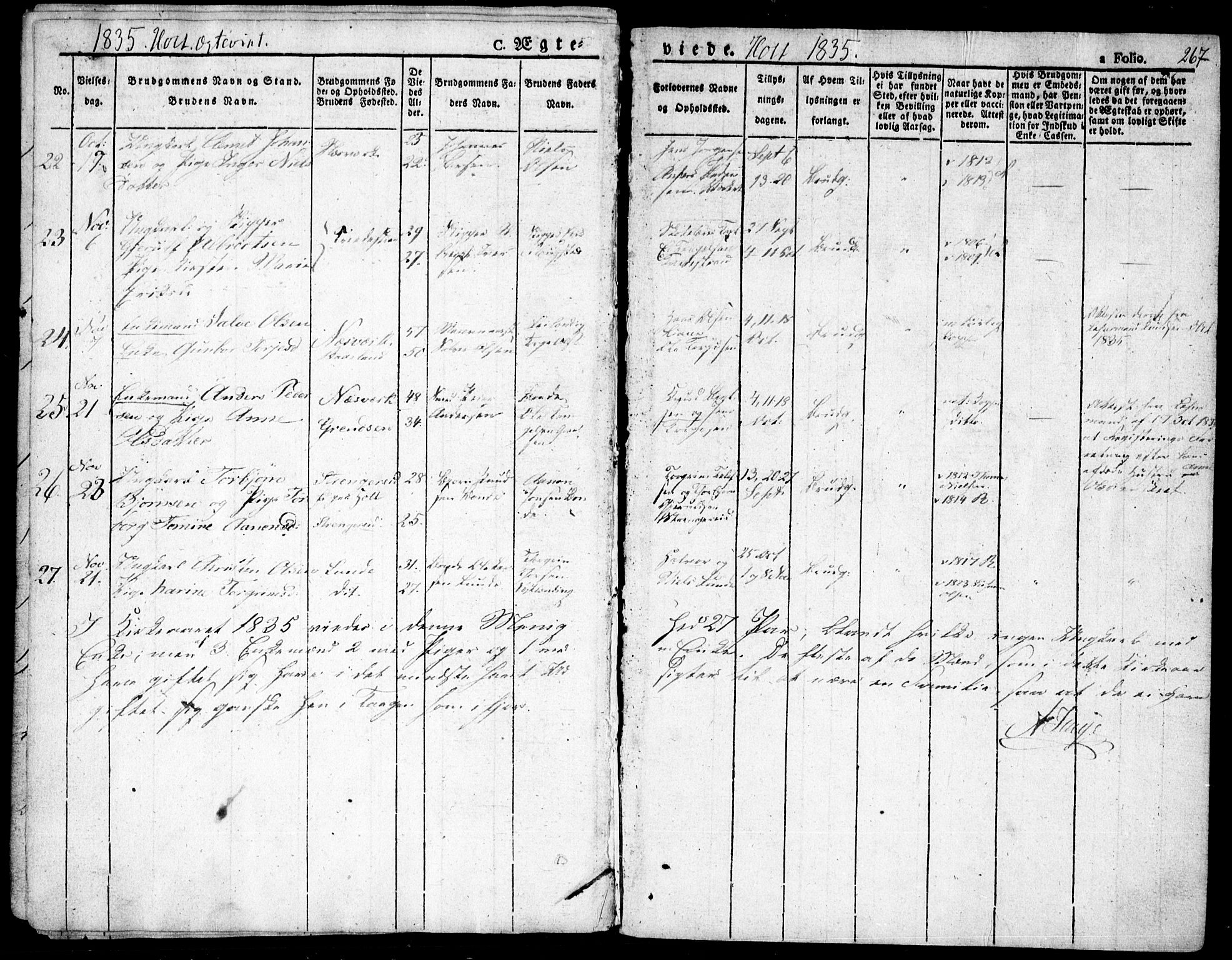 Holt sokneprestkontor, AV/SAK-1111-0021/F/Fa/L0006: Parish register (official) no. A 6, 1820-1835, p. 267