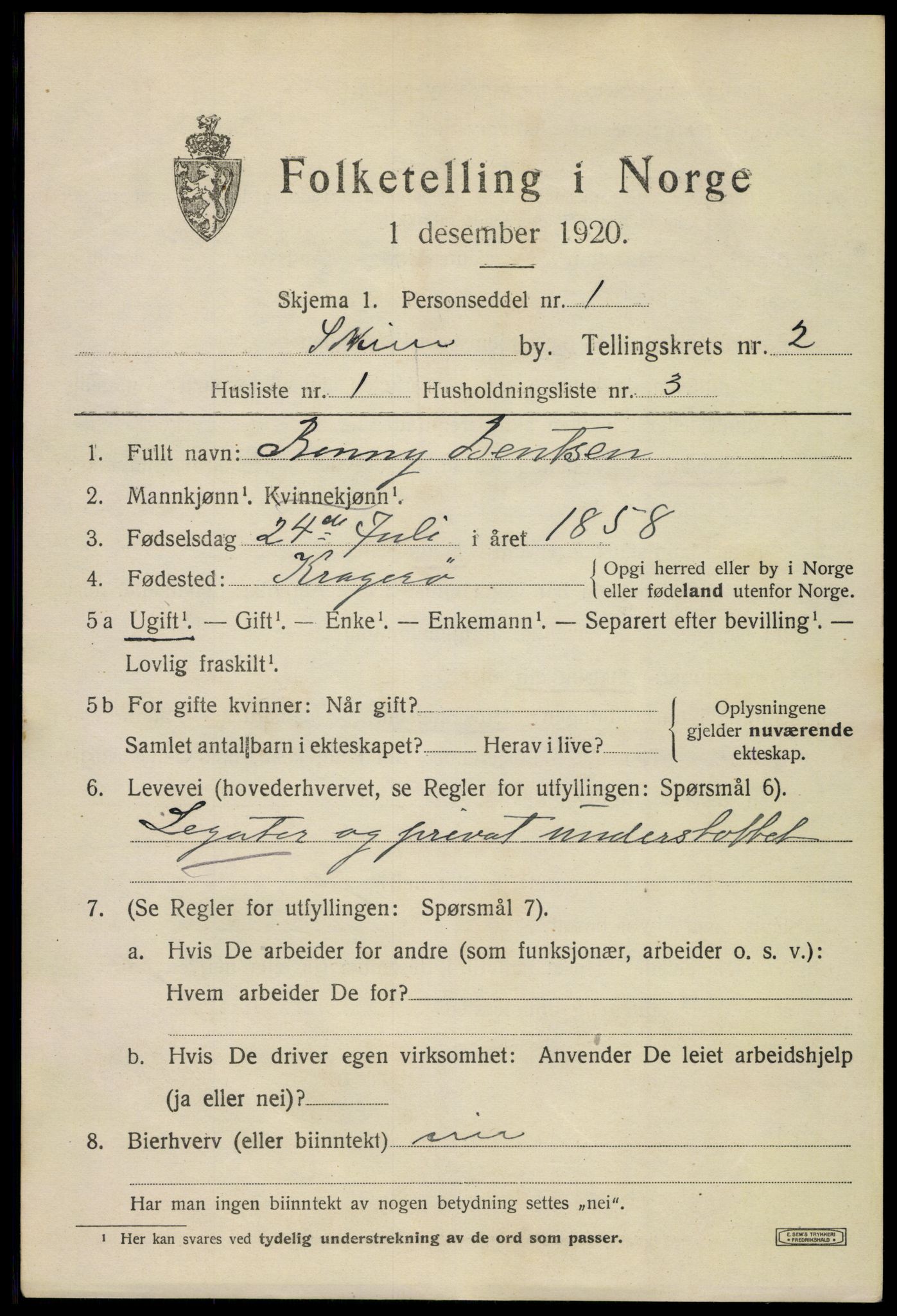 SAKO, 1920 census for Skien, 1920, p. 13534