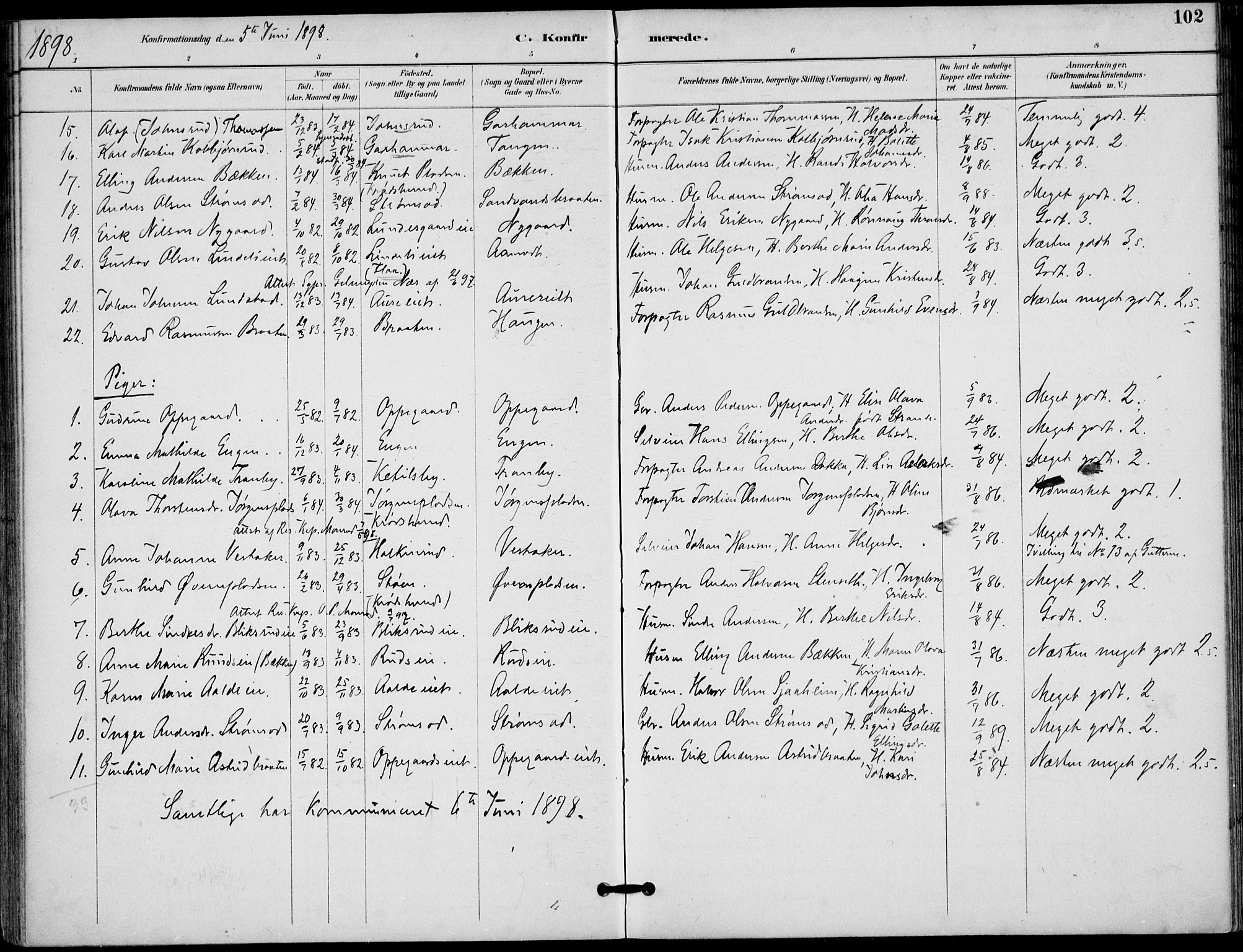 Lunder kirkebøker, SAKO/A-629/F/Fa/L0001: Parish register (official) no. I 1, 1885-1912, p. 102