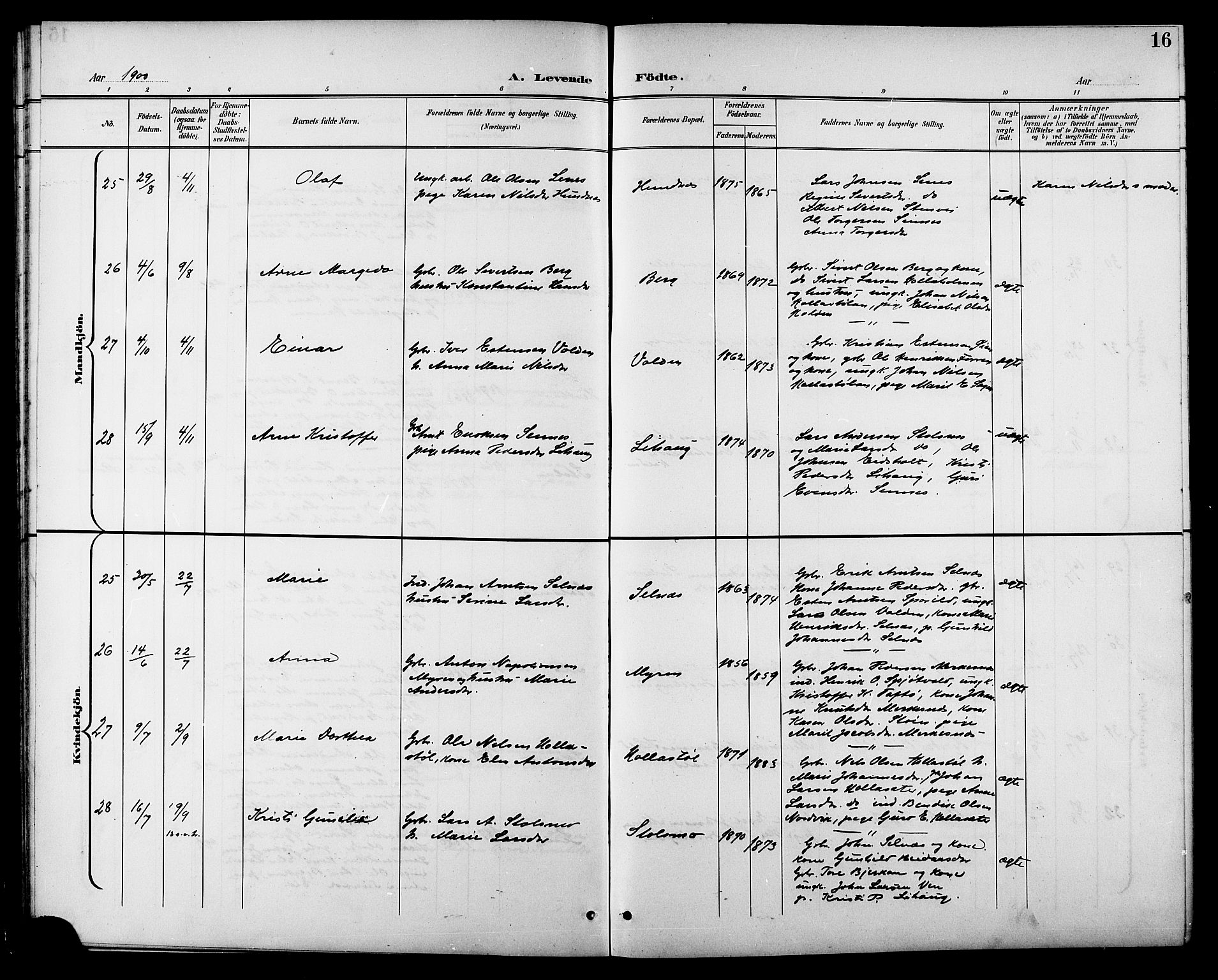 Ministerialprotokoller, klokkerbøker og fødselsregistre - Sør-Trøndelag, AV/SAT-A-1456/630/L0505: Parish register (copy) no. 630C03, 1899-1914, p. 16