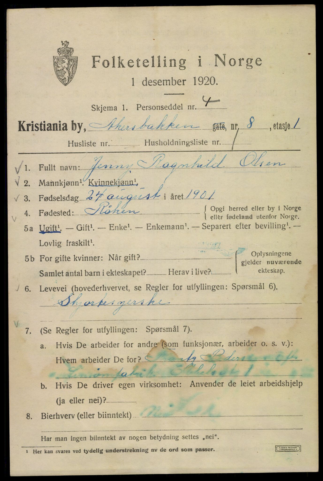 SAO, 1920 census for Kristiania, 1920, p. 137029