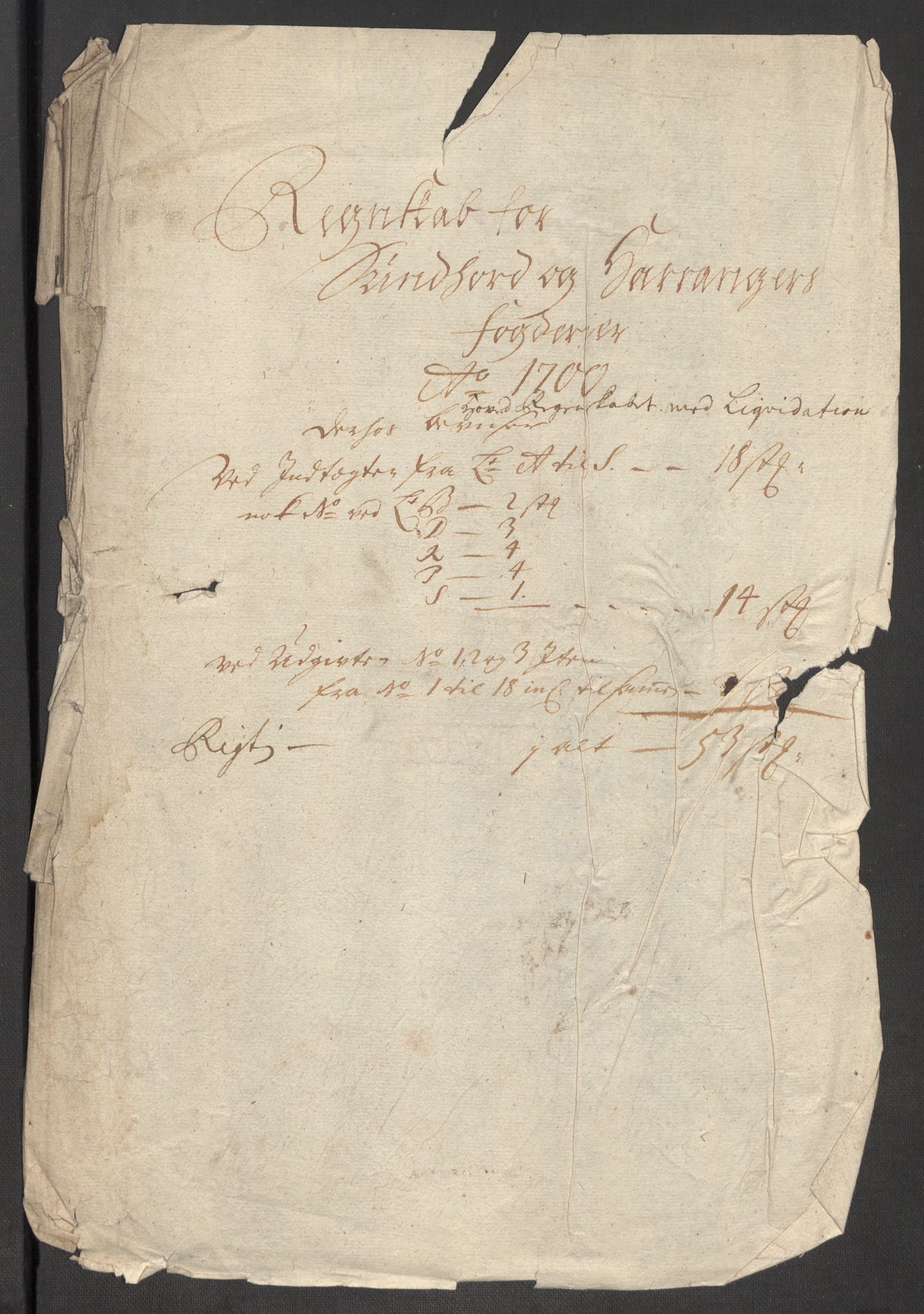 Rentekammeret inntil 1814, Reviderte regnskaper, Fogderegnskap, AV/RA-EA-4092/R48/L2979: Fogderegnskap Sunnhordland og Hardanger, 1700-1701, p. 4