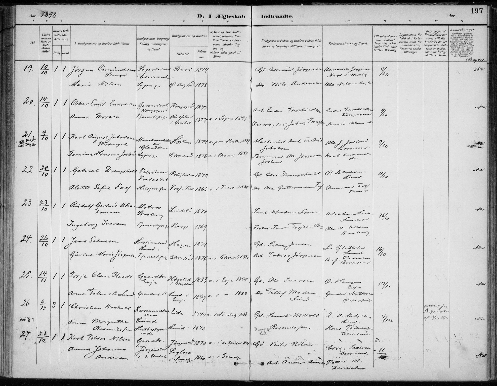 Oddernes sokneprestkontor, AV/SAK-1111-0033/F/Fa/Faa/L0010: Parish register (official) no. A 10, 1897-1911, p. 197