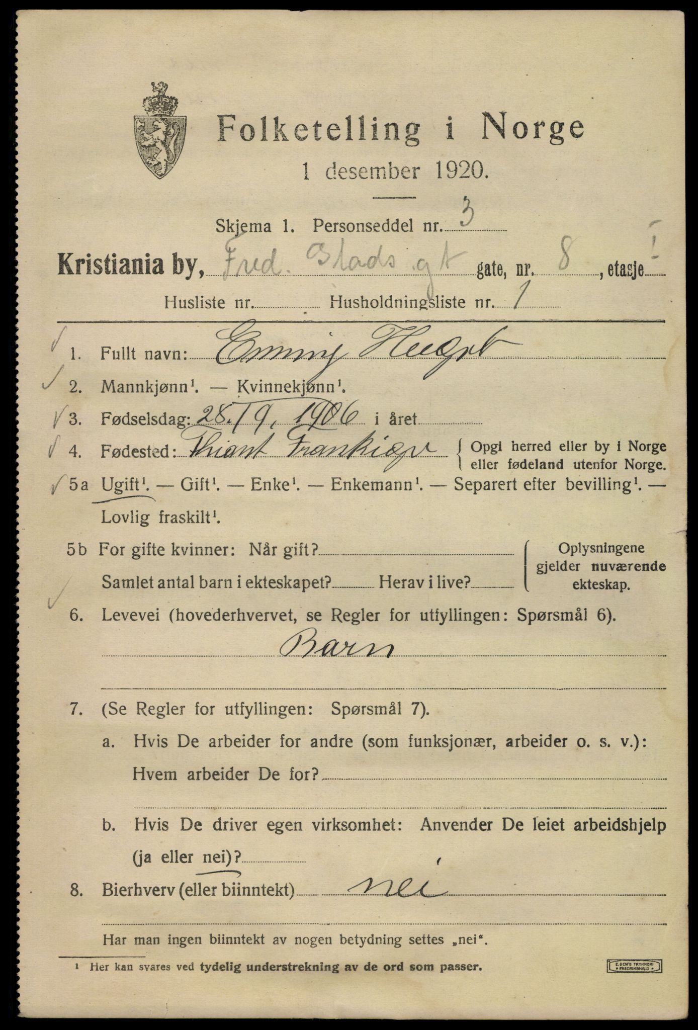 SAO, 1920 census for Kristiania, 1920, p. 237209