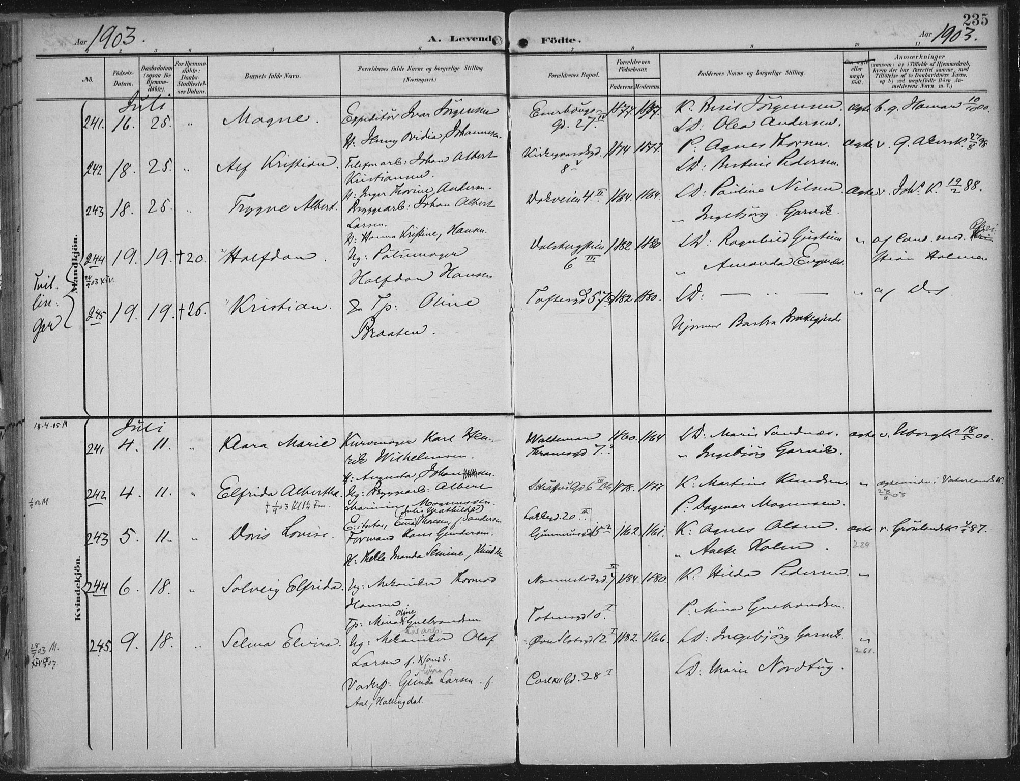 Rikshospitalet prestekontor Kirkebøker, SAO/A-10309b/F/L0012: Parish register (official) no. 12, 1901-1904, p. 235