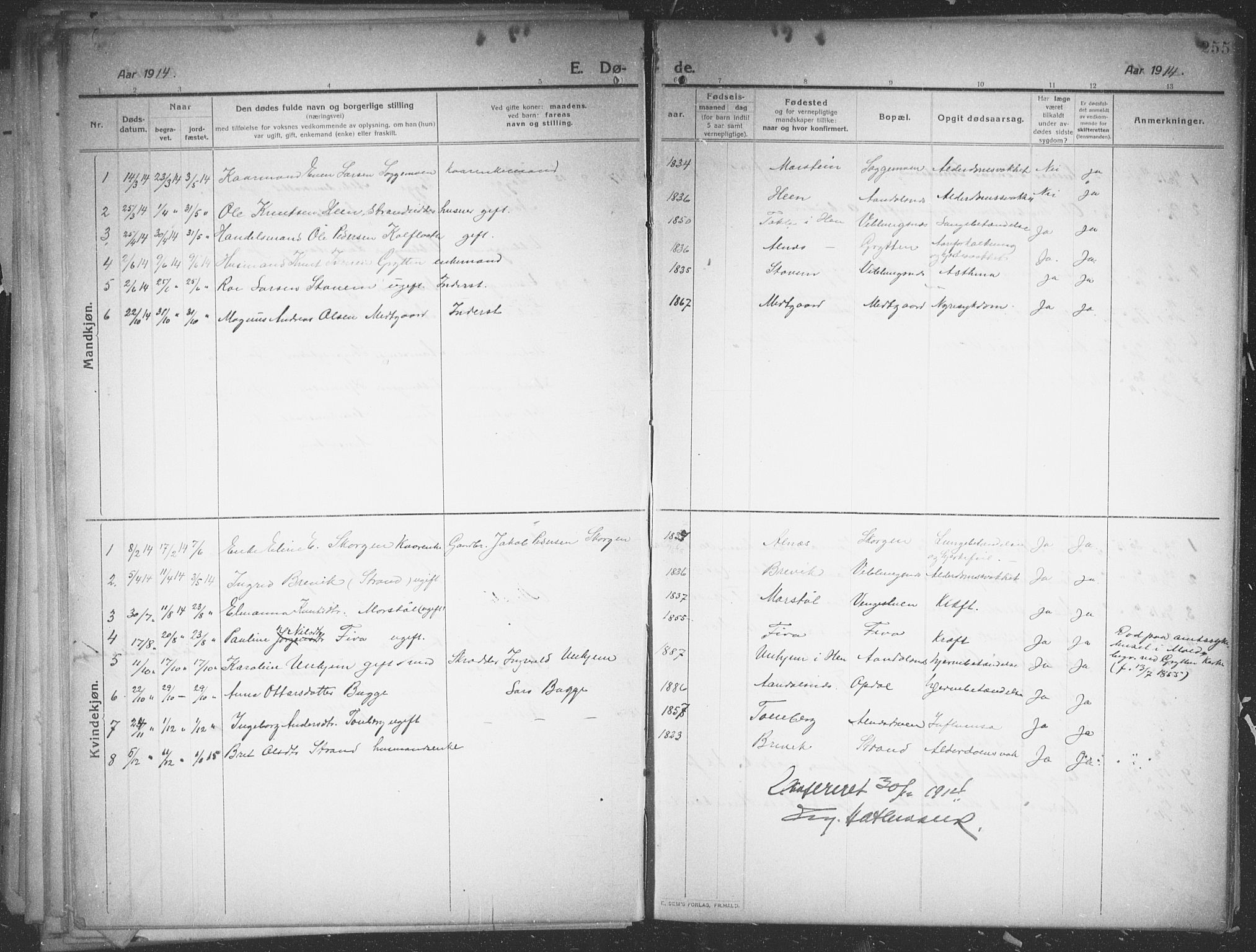 Ministerialprotokoller, klokkerbøker og fødselsregistre - Møre og Romsdal, SAT/A-1454/544/L0581: Parish register (copy) no. 544C03, 1910-1937, p. 255