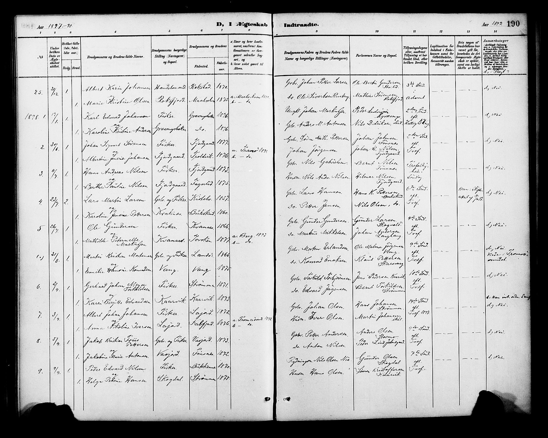 Lenvik sokneprestembete, SATØ/S-1310/H/Ha/Haa/L0013kirke: Parish register (official) no. 13, 1890-1898, p. 190