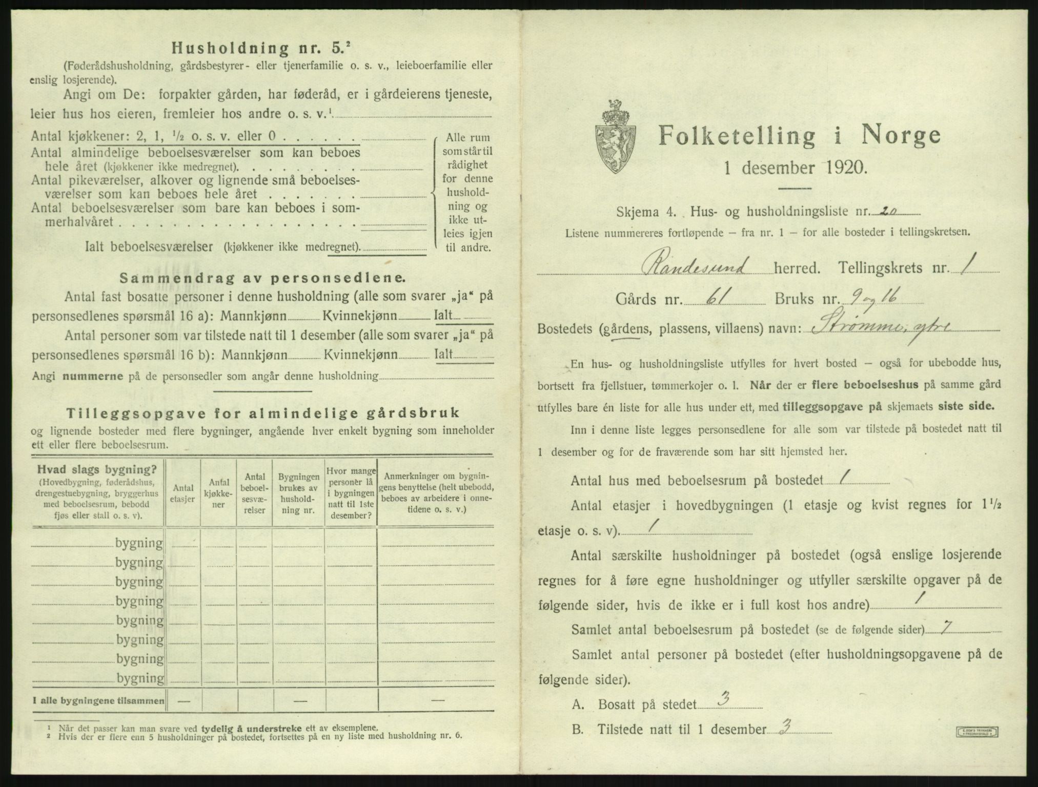 SAK, 1920 census for Randesund, 1920, p. 70