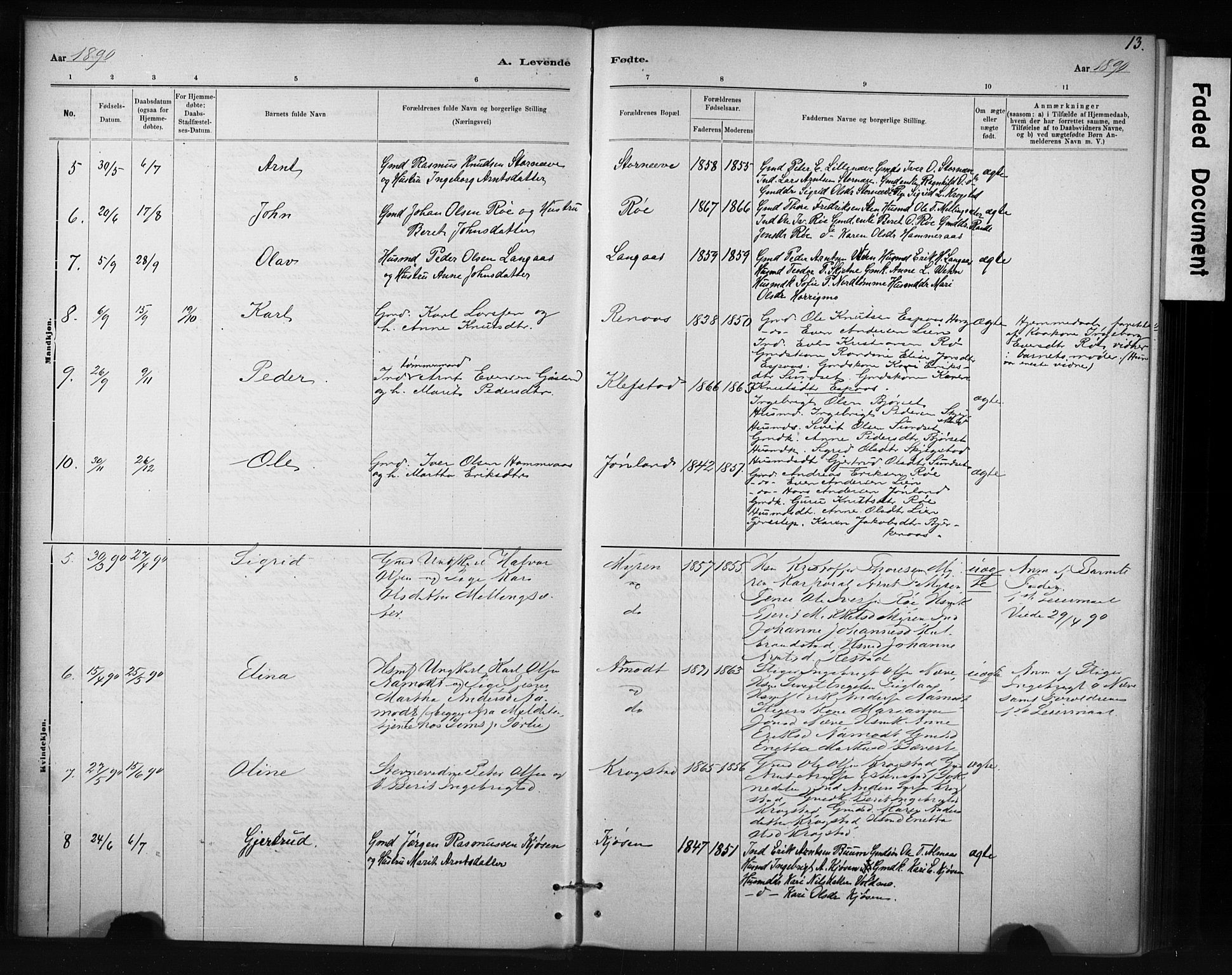 Ministerialprotokoller, klokkerbøker og fødselsregistre - Sør-Trøndelag, SAT/A-1456/694/L1127: Parish register (official) no. 694A01, 1887-1905, p. 13