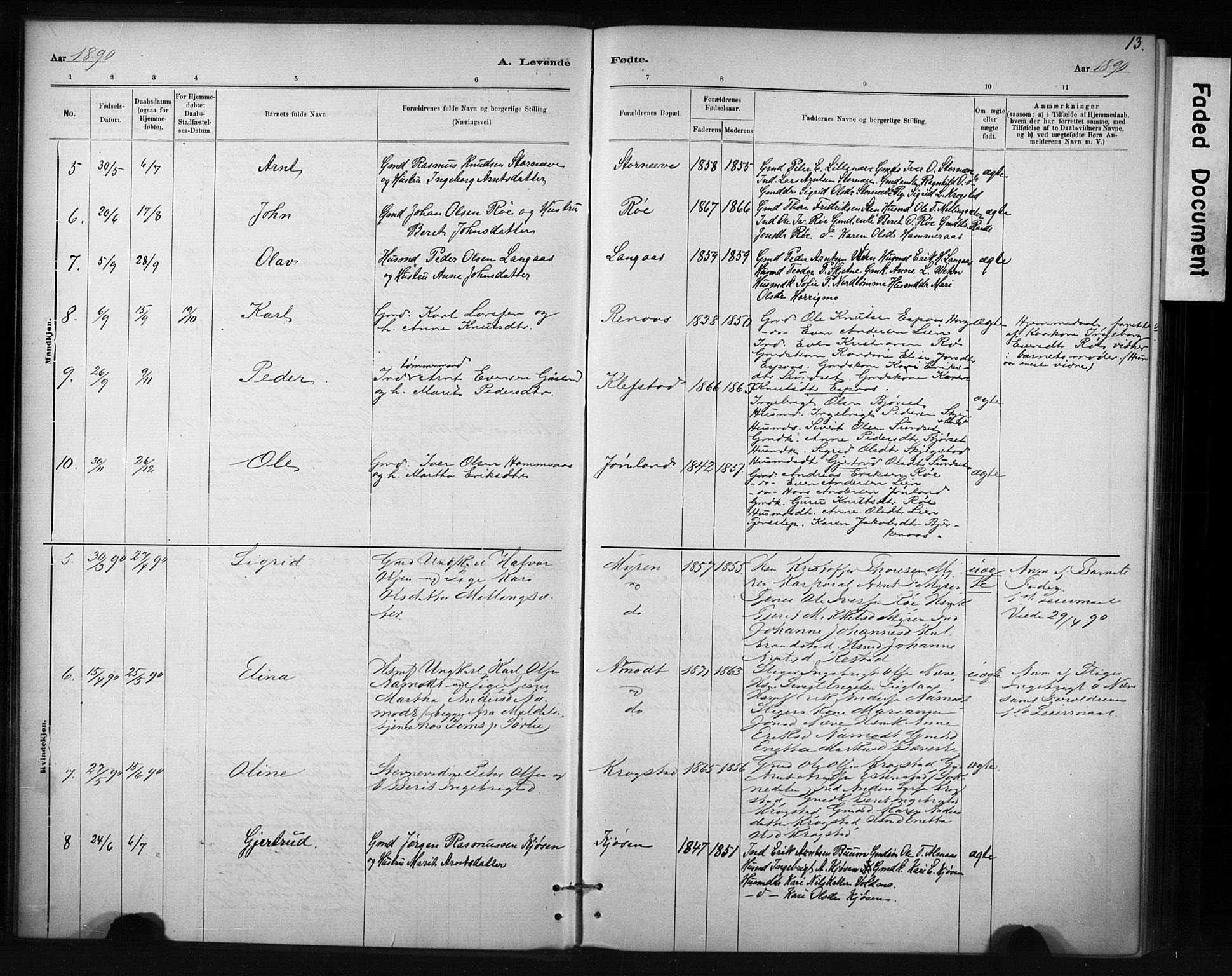 Ministerialprotokoller, klokkerbøker og fødselsregistre - Sør-Trøndelag, AV/SAT-A-1456/694/L1127: Parish register (official) no. 694A01, 1887-1905, p. 13