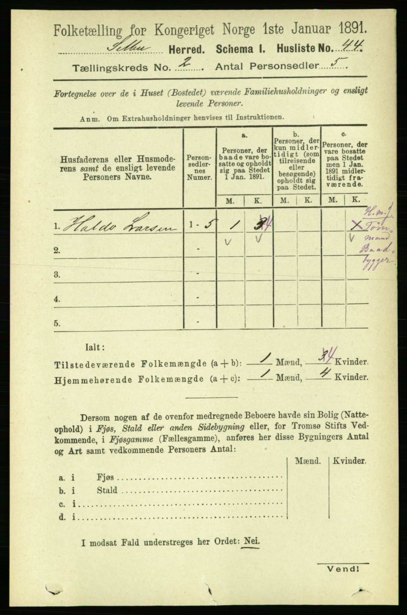 RA, 1891 census for 1664 Selbu, 1891, p. 255