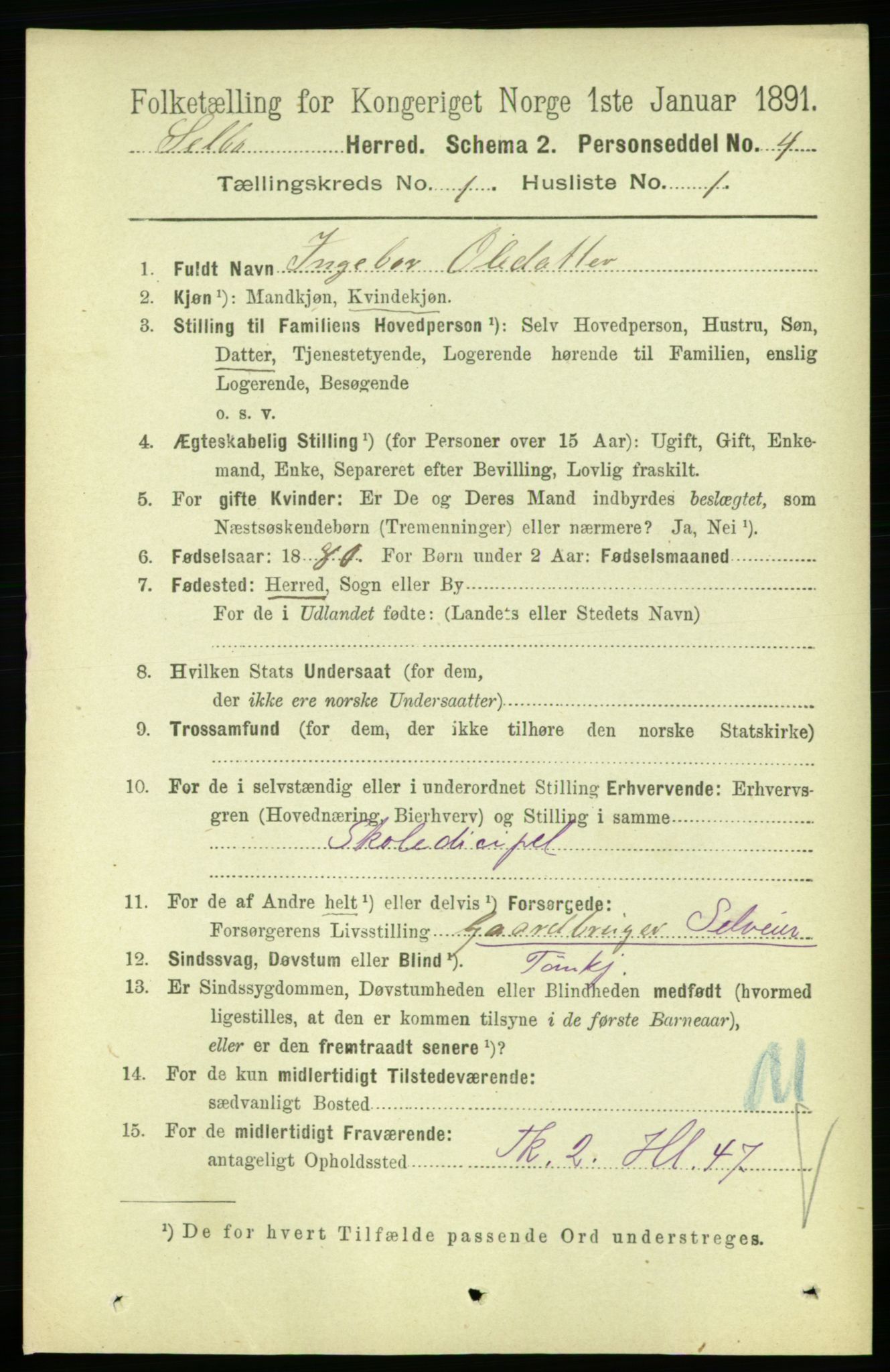 RA, 1891 census for 1664 Selbu, 1891, p. 68