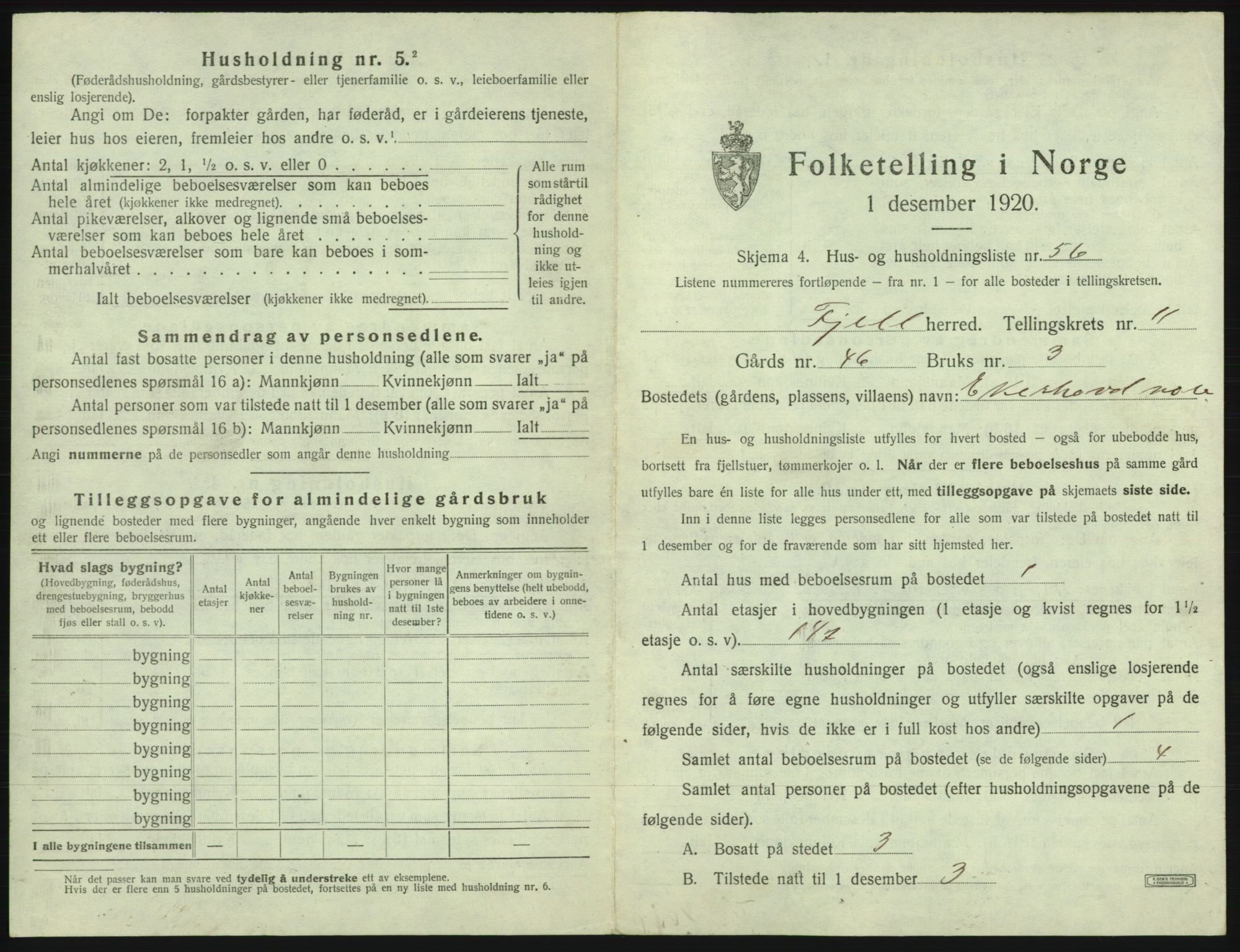 SAB, 1920 census for Fjell, 1920, p. 1319