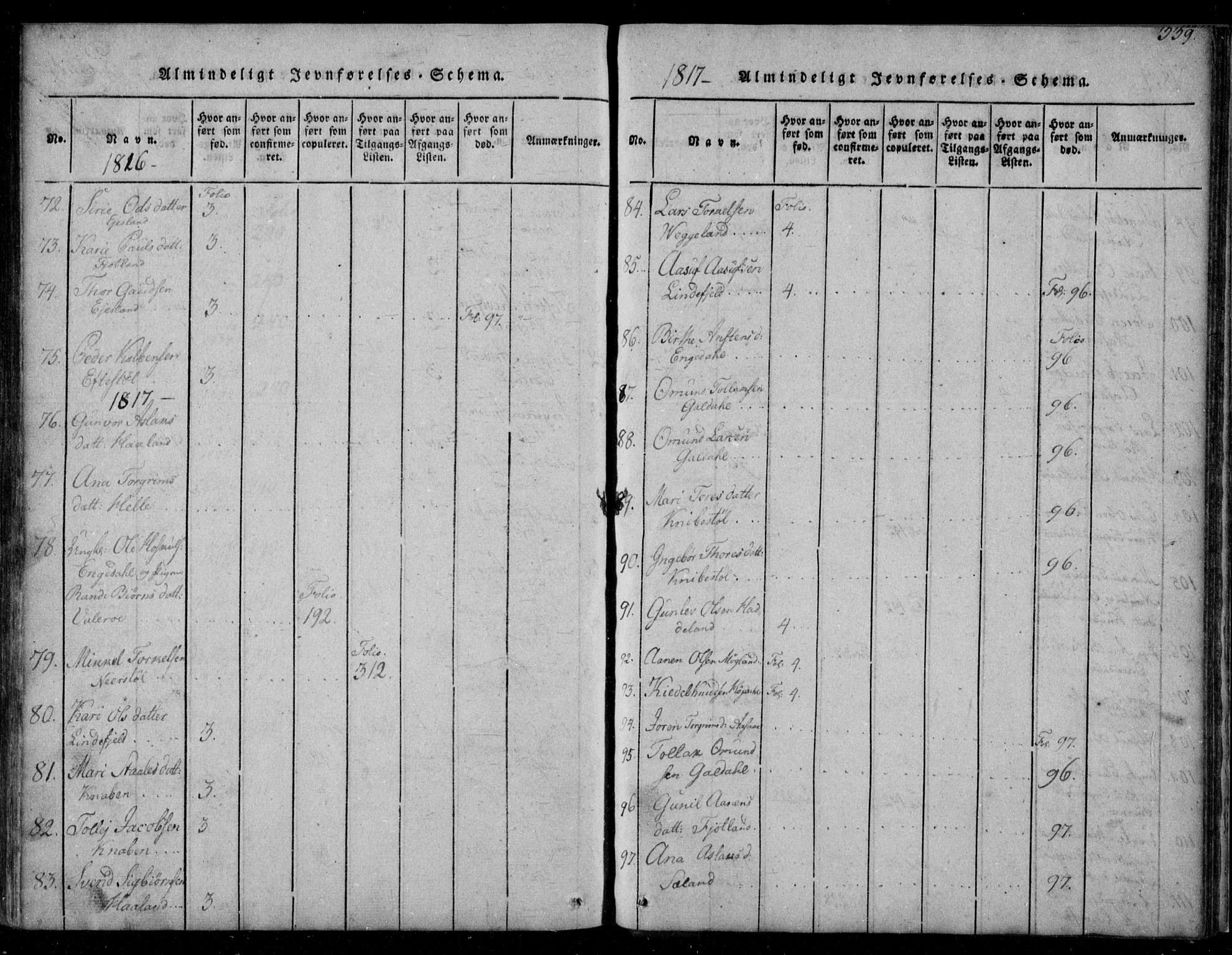 Fjotland sokneprestkontor, AV/SAK-1111-0010/F/Fb/L0001: Parish register (copy) no. B 1, 1816-1849, p. 339