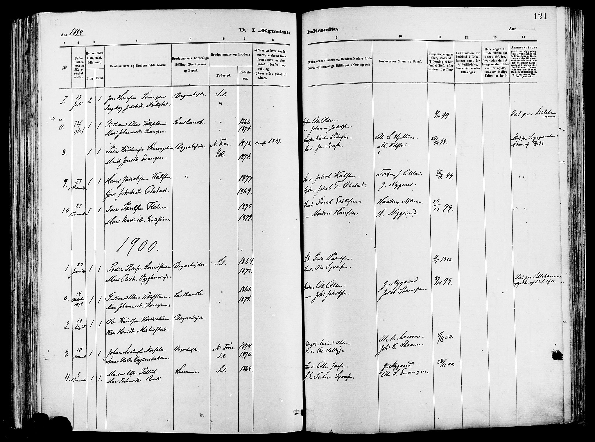 Vågå prestekontor, SAH/PREST-076/H/Ha/Haa/L0008: Parish register (official) no. 8, 1886-1904, p. 121