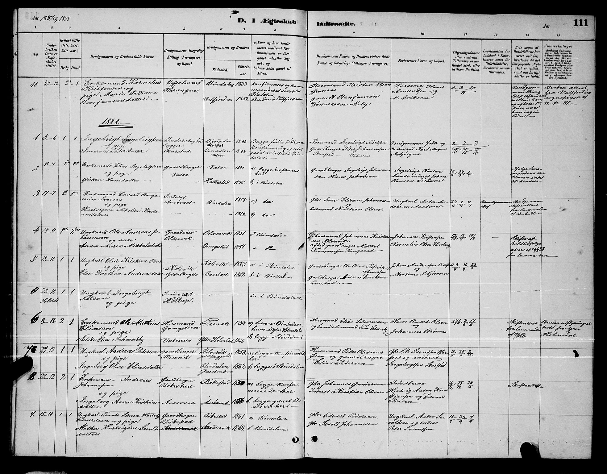 Ministerialprotokoller, klokkerbøker og fødselsregistre - Nordland, SAT/A-1459/810/L0160: Parish register (copy) no. 810C03, 1884-1896, p. 111