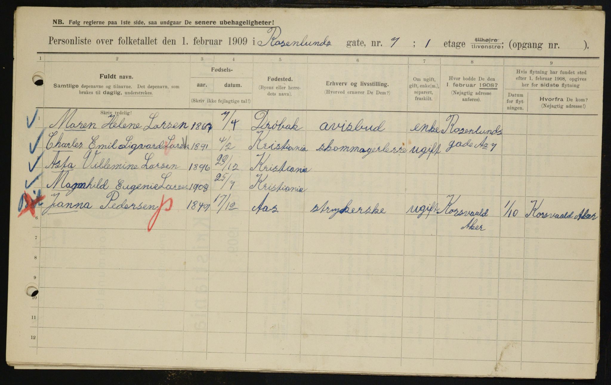 OBA, Municipal Census 1909 for Kristiania, 1909, p. 76267