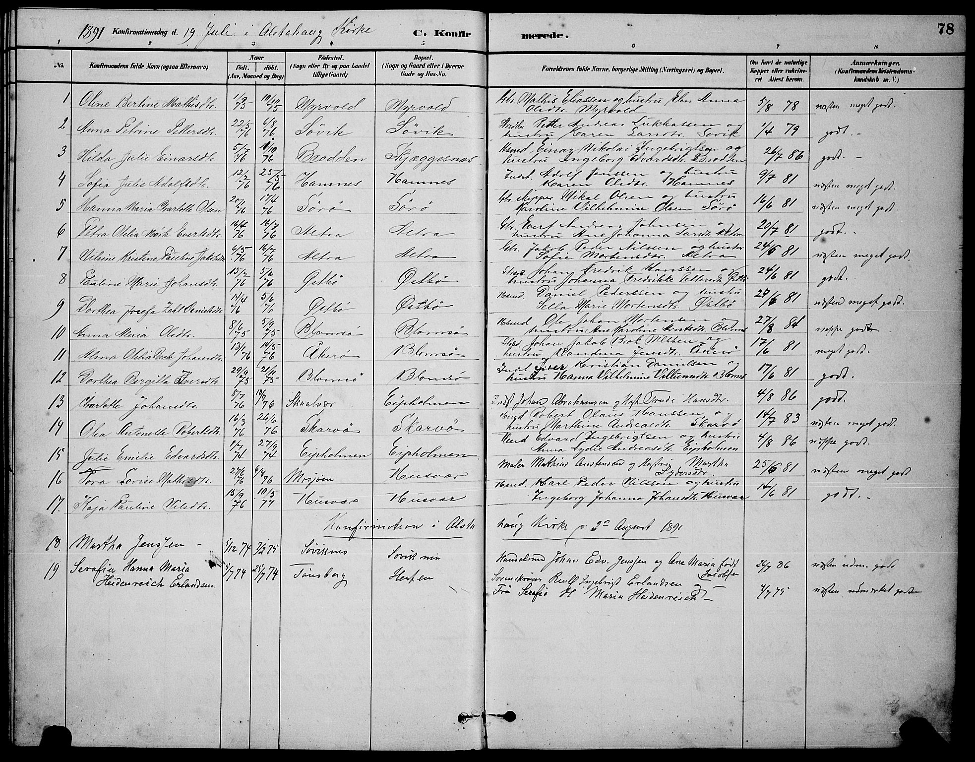 Ministerialprotokoller, klokkerbøker og fødselsregistre - Nordland, SAT/A-1459/830/L0462: Parish register (copy) no. 830C04, 1882-1895, p. 78