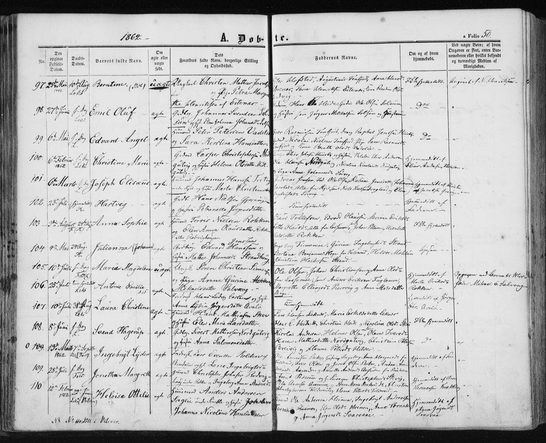 Ministerialprotokoller, klokkerbøker og fødselsregistre - Nord-Trøndelag, SAT/A-1458/780/L0641: Parish register (official) no. 780A06, 1857-1874, p. 50