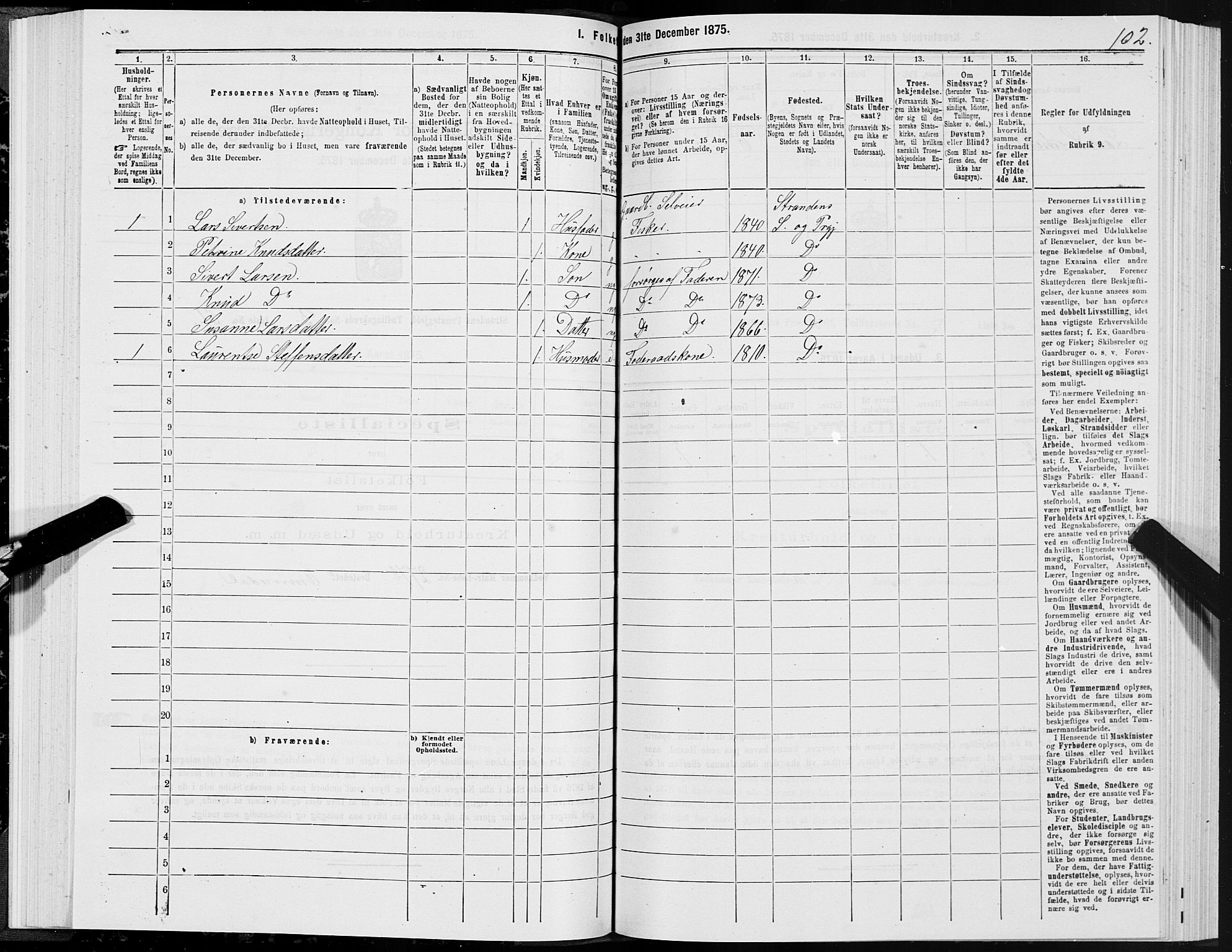 SAT, 1875 census for 1525P Stranda, 1875, p. 2102