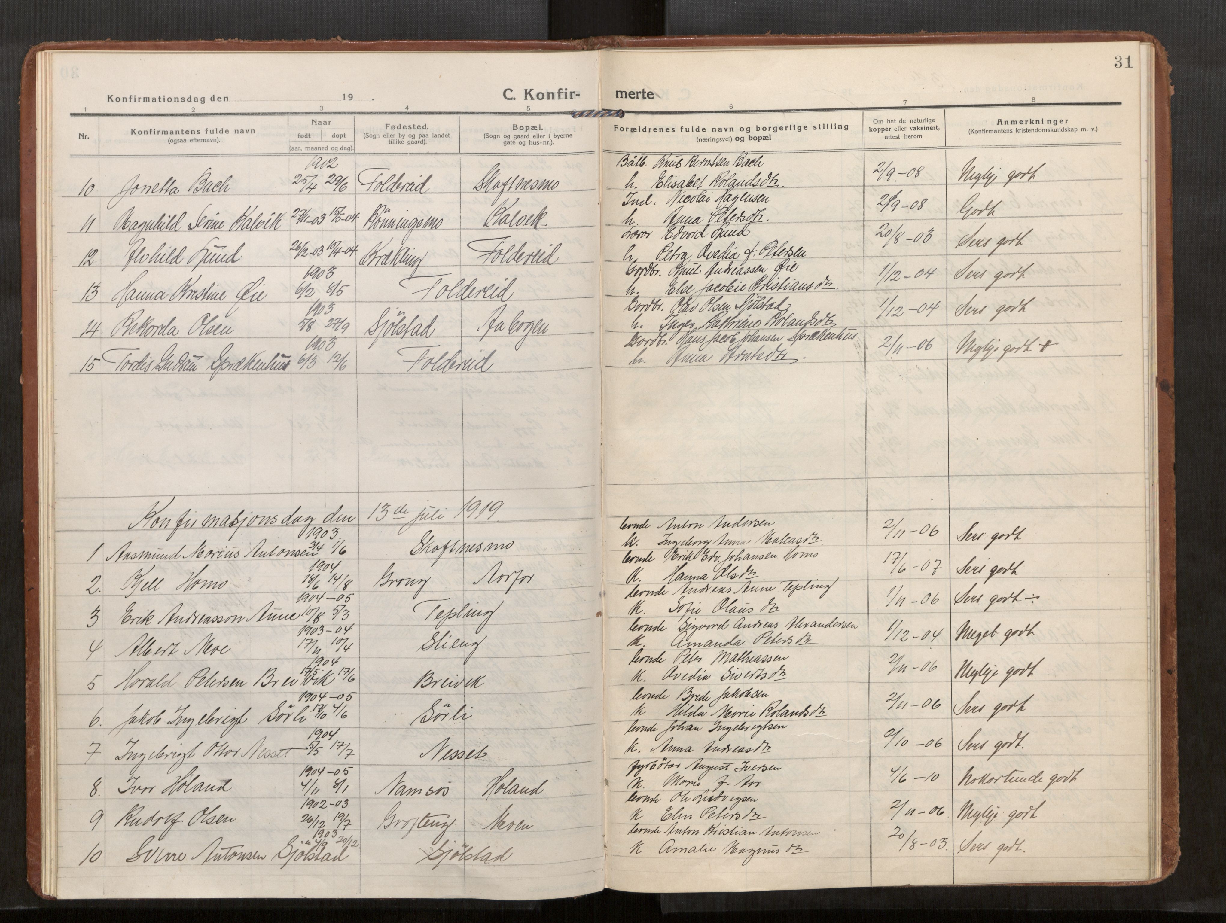 Kolvereid sokneprestkontor, SAT/A-1171/H/Ha/Haa/L0002: Parish register (official) no. 2, 1914-1926, p. 31
