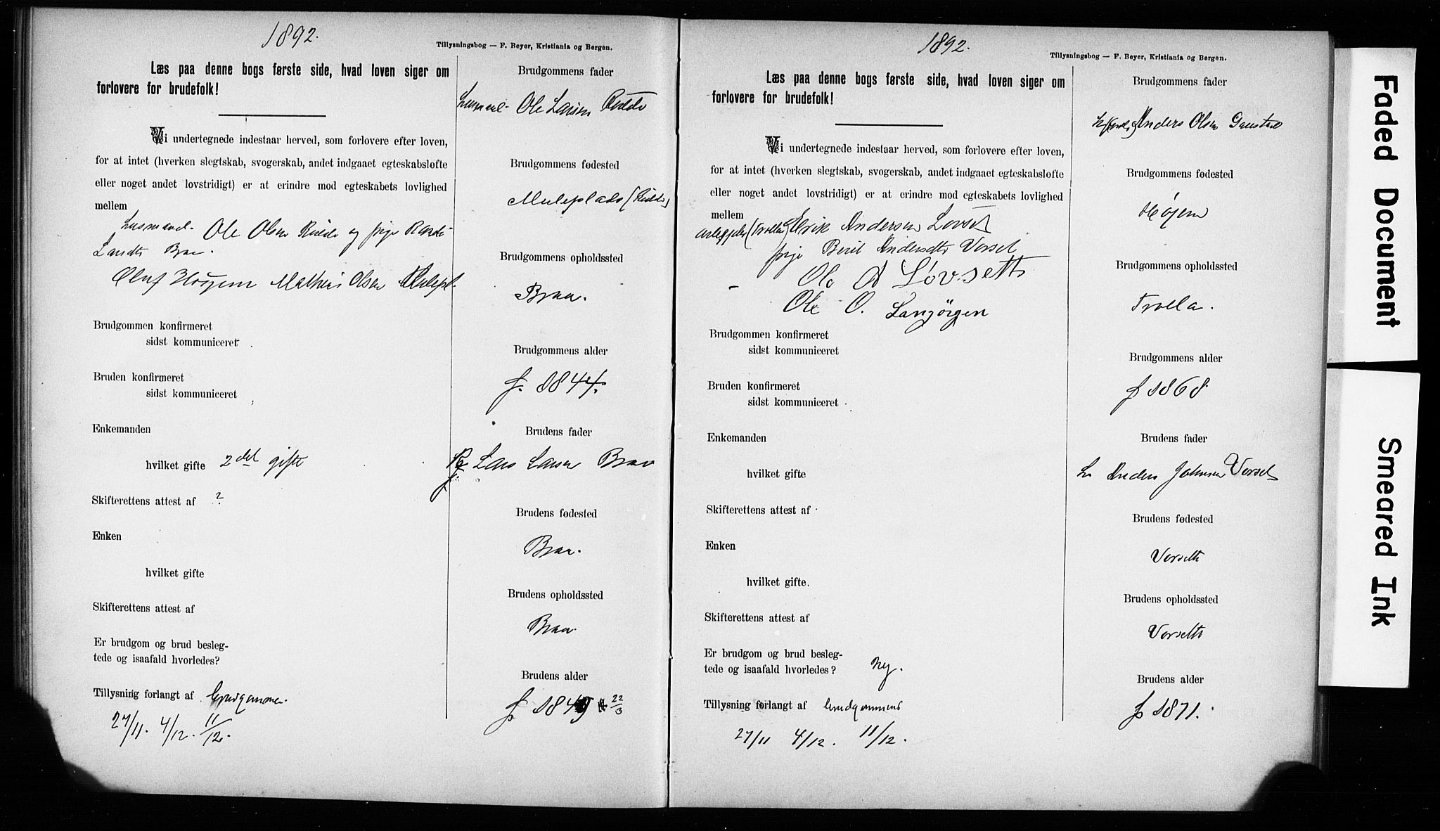 Hurum kirkebøker, AV/SAKO-A-229/H/Hb/L0001: Best man's statements no. 1, 1890-1899