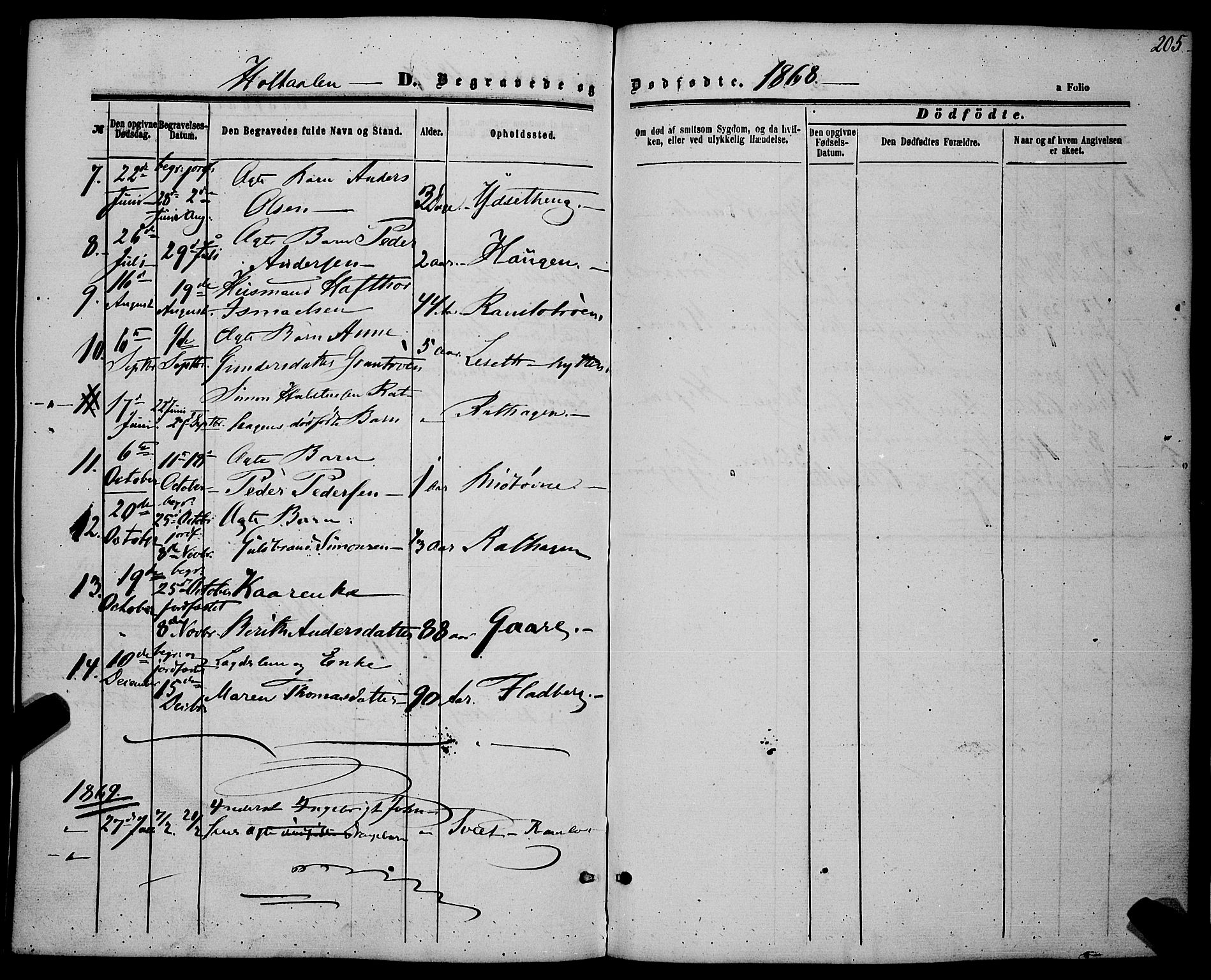 Ministerialprotokoller, klokkerbøker og fødselsregistre - Sør-Trøndelag, AV/SAT-A-1456/685/L0966: Parish register (official) no. 685A07 /1, 1860-1869, p. 205