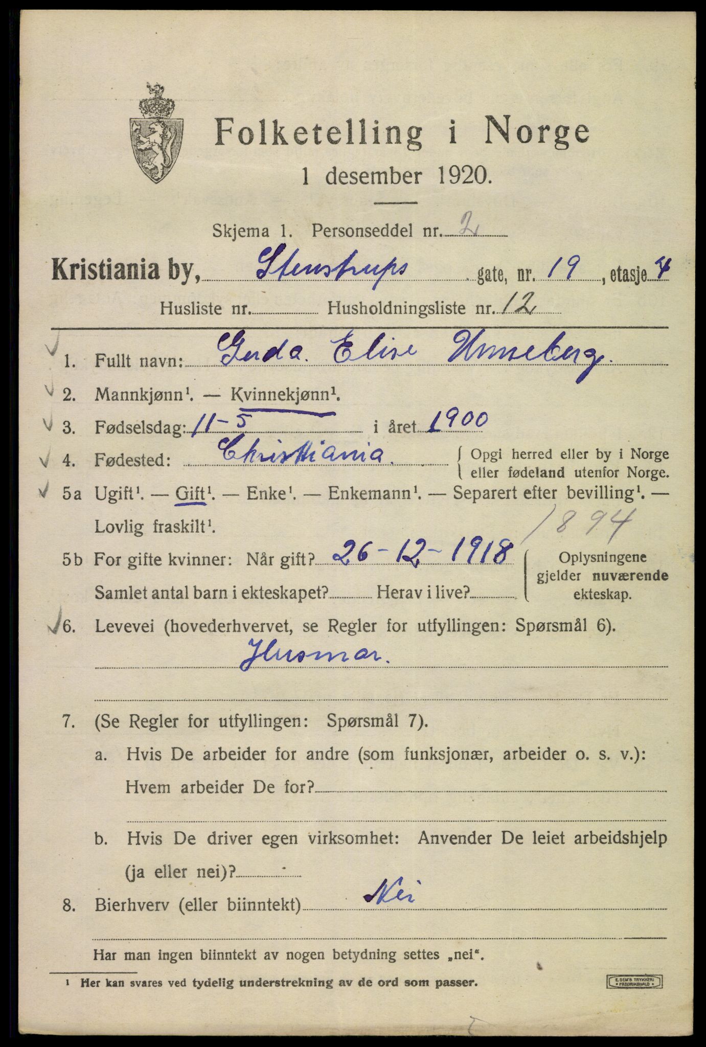 SAO, 1920 census for Kristiania, 1920, p. 539251