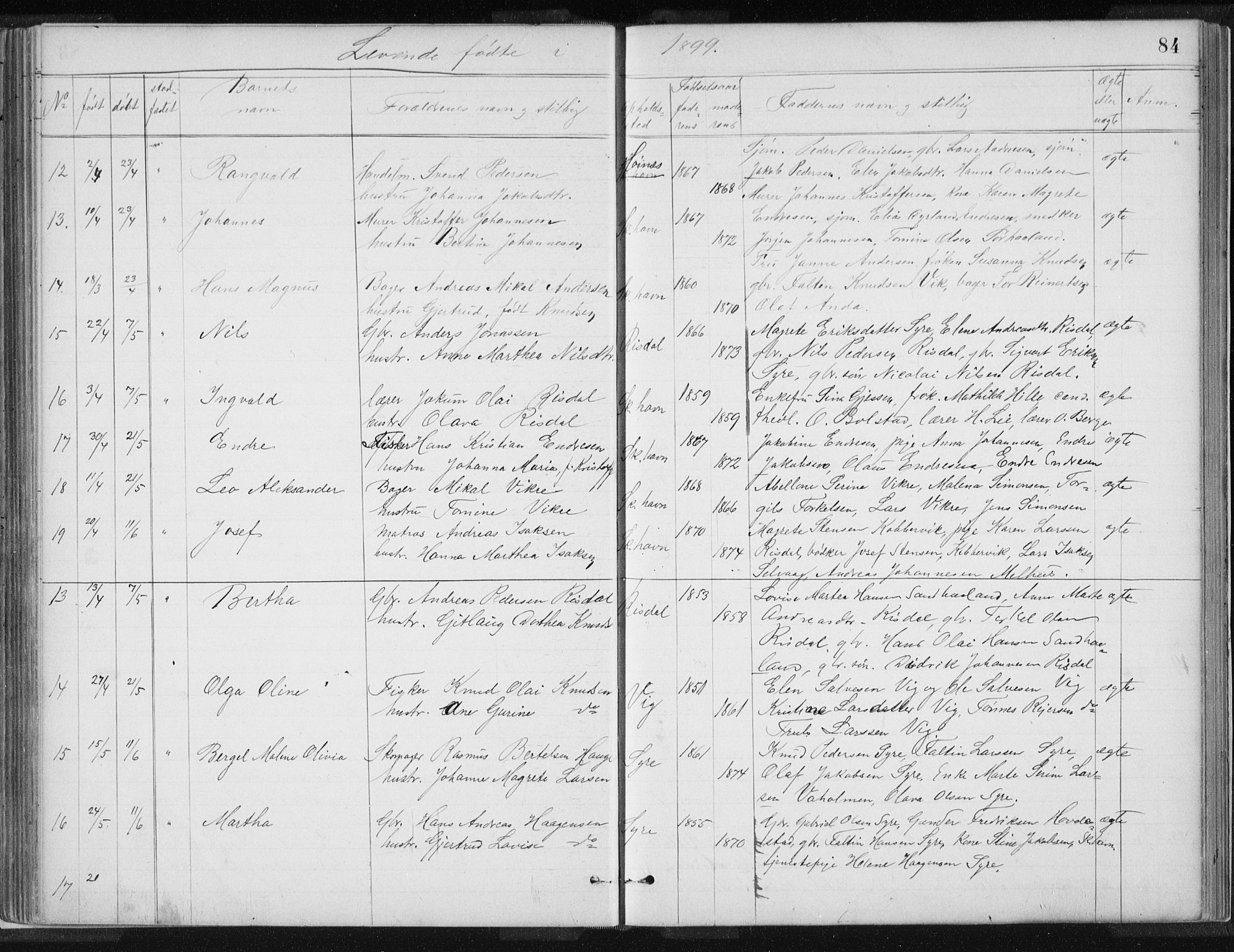 Skudenes sokneprestkontor, SAST/A -101849/H/Ha/Hab/L0007: Parish register (copy) no. B 7, 1885-1899, p. 84