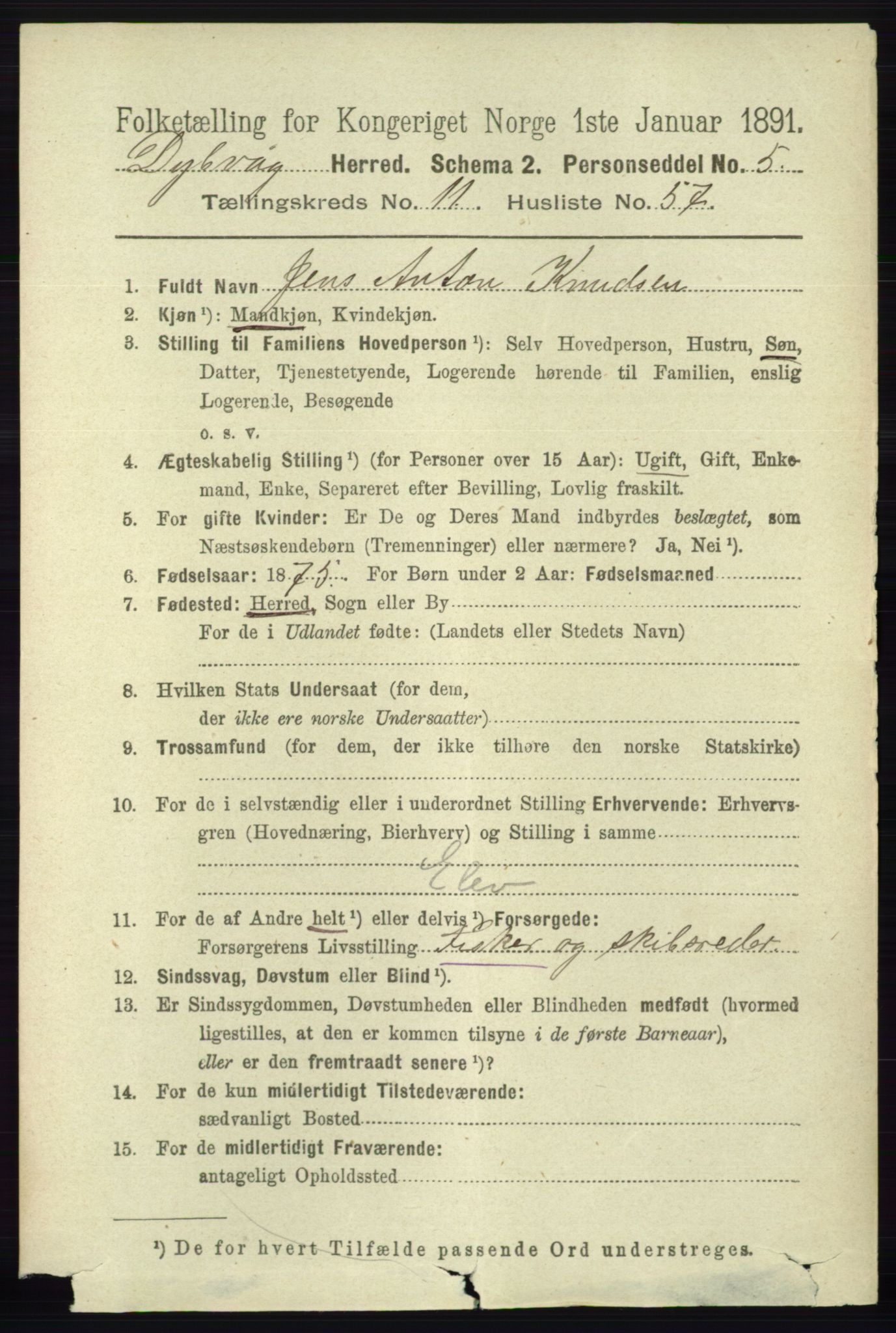 RA, 1891 census for 0915 Dypvåg, 1891, p. 4659