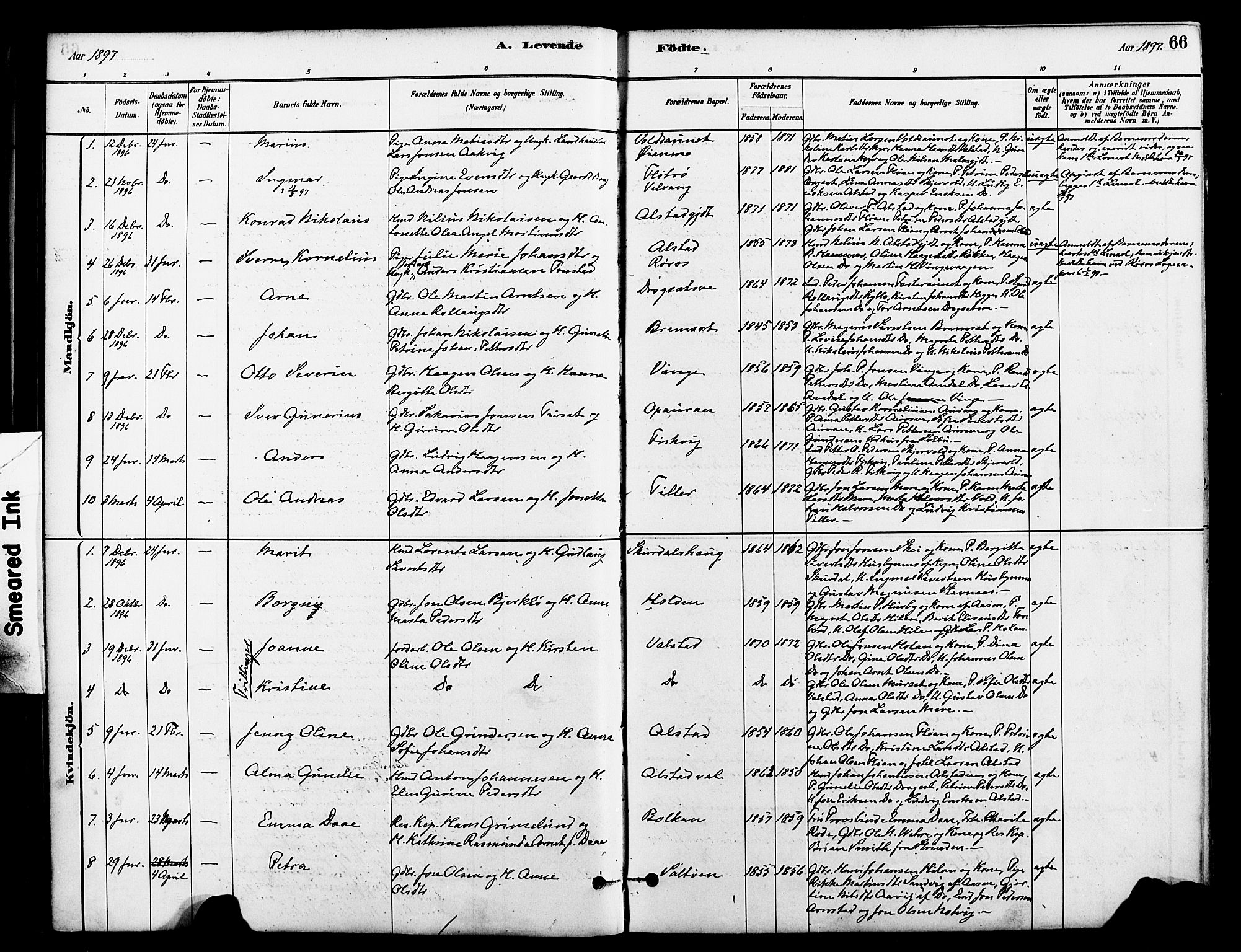 Ministerialprotokoller, klokkerbøker og fødselsregistre - Nord-Trøndelag, SAT/A-1458/712/L0100: Parish register (official) no. 712A01, 1880-1900, p. 66