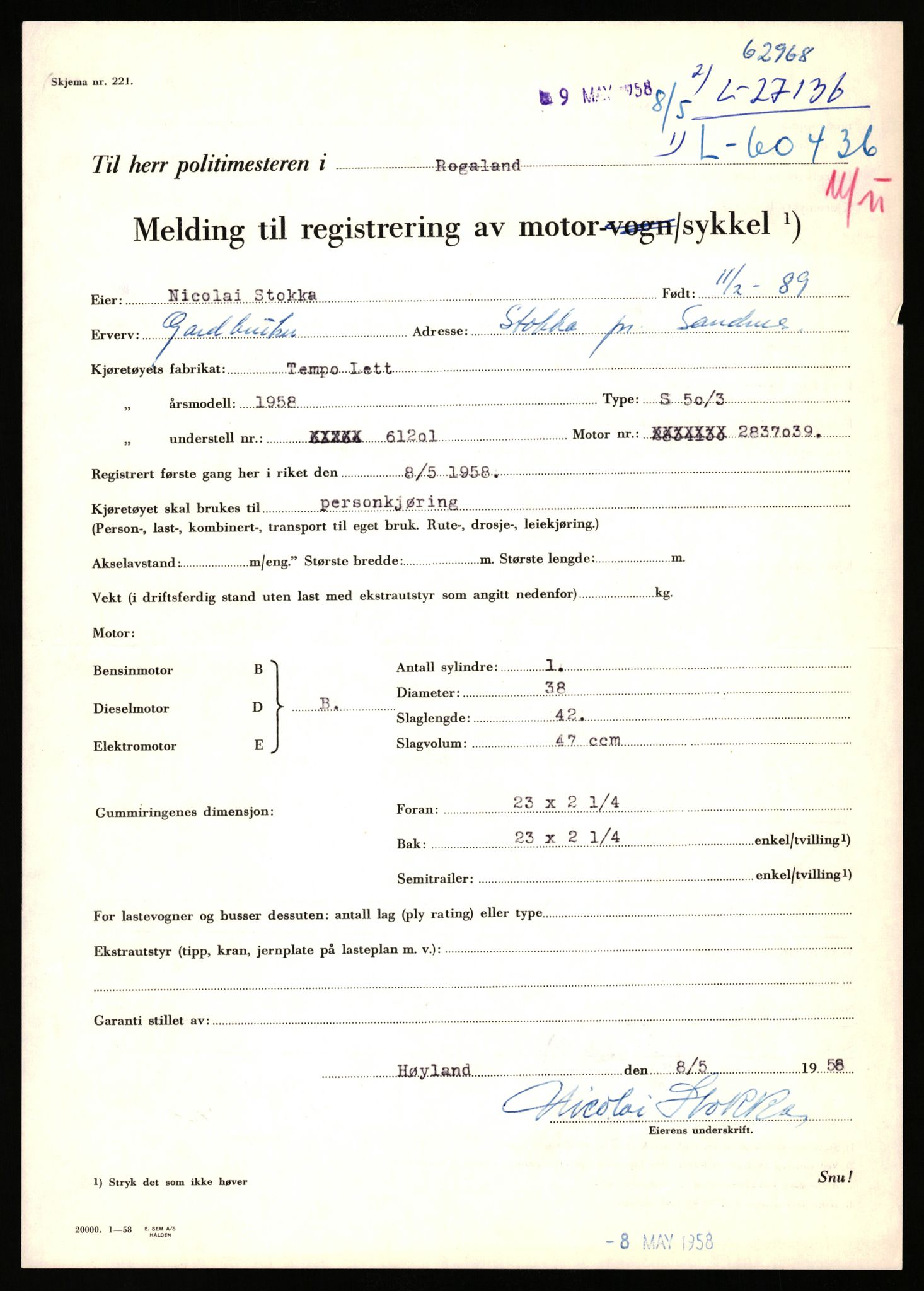 Stavanger trafikkstasjon, AV/SAST-A-101942/0/F/L0045: L-27000 - L-27799, 1930-1971, p. 315