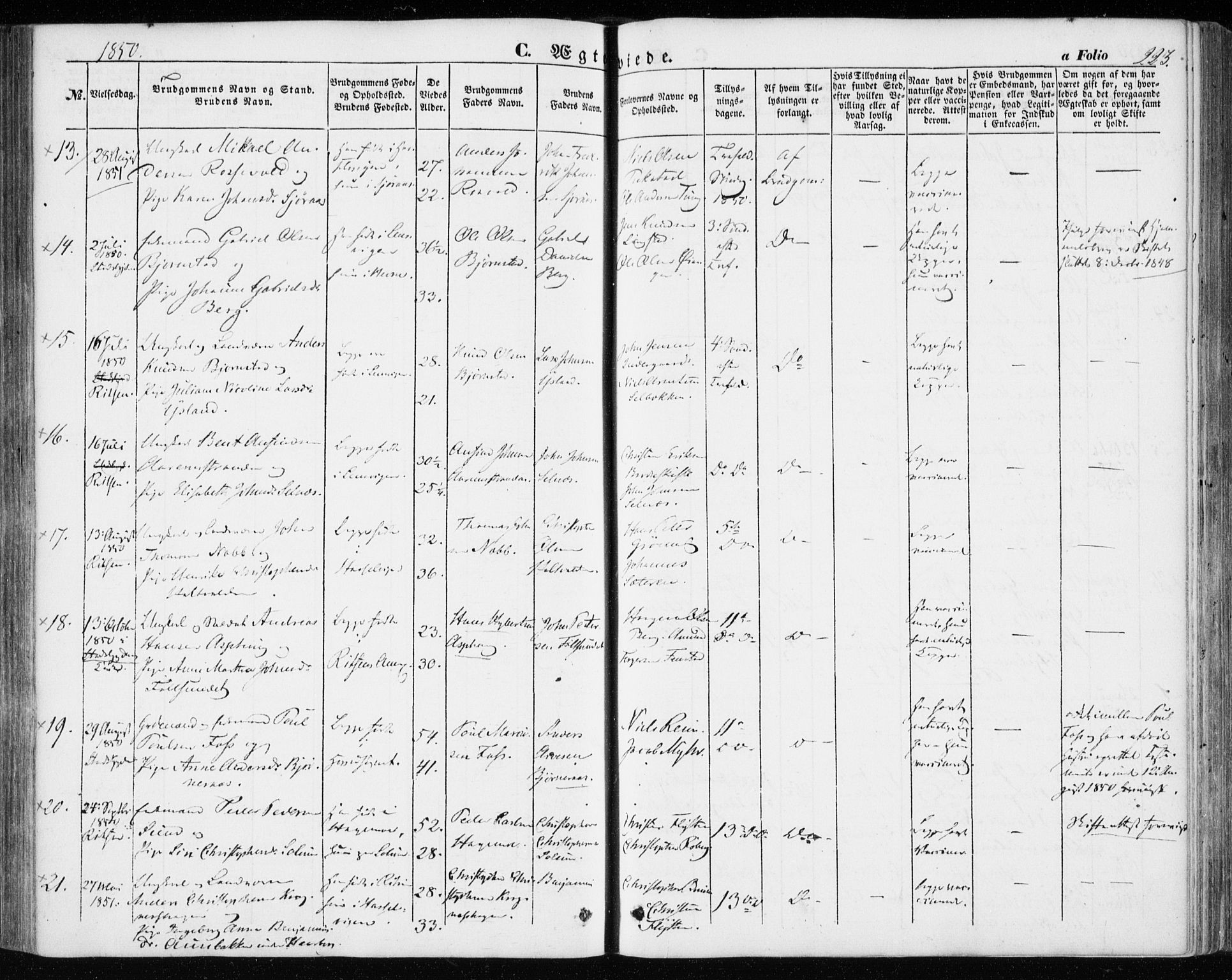 Ministerialprotokoller, klokkerbøker og fødselsregistre - Sør-Trøndelag, SAT/A-1456/646/L0611: Parish register (official) no. 646A09, 1848-1857, p. 223