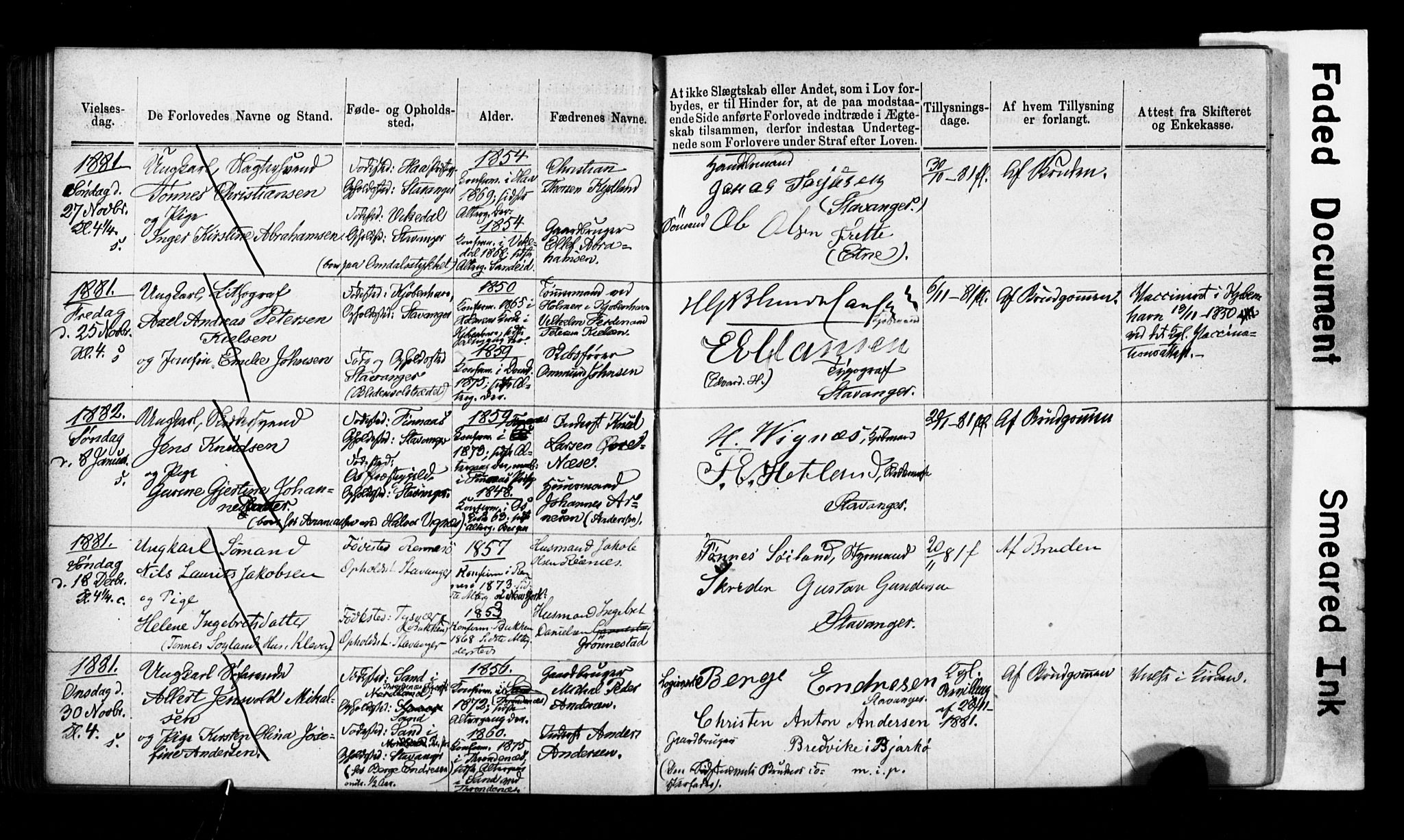Domkirken sokneprestkontor, SAST/A-101812/001/70/705BA/L0002: Banns register no. 2, 1875-1892