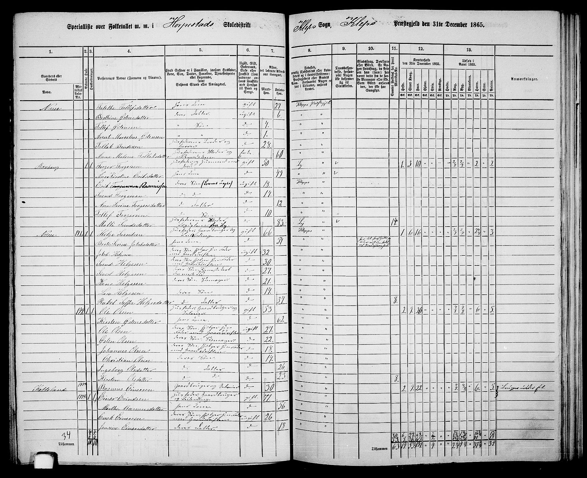 RA, 1865 census for Klepp, 1865, p. 53