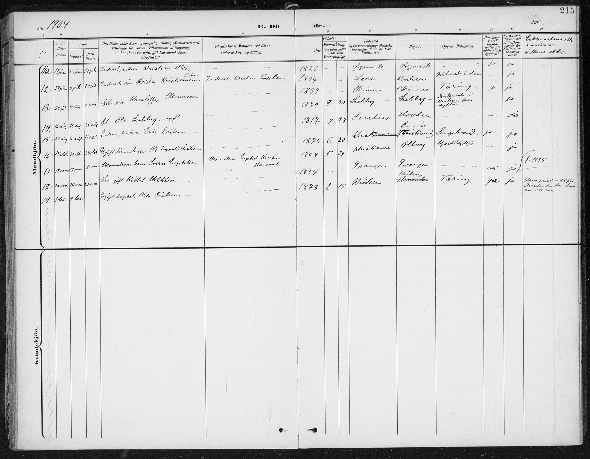 Krødsherad kirkebøker, AV/SAKO-A-19/F/Fa/L0007: Parish register (official) no. 7, 1900-1915, p. 215