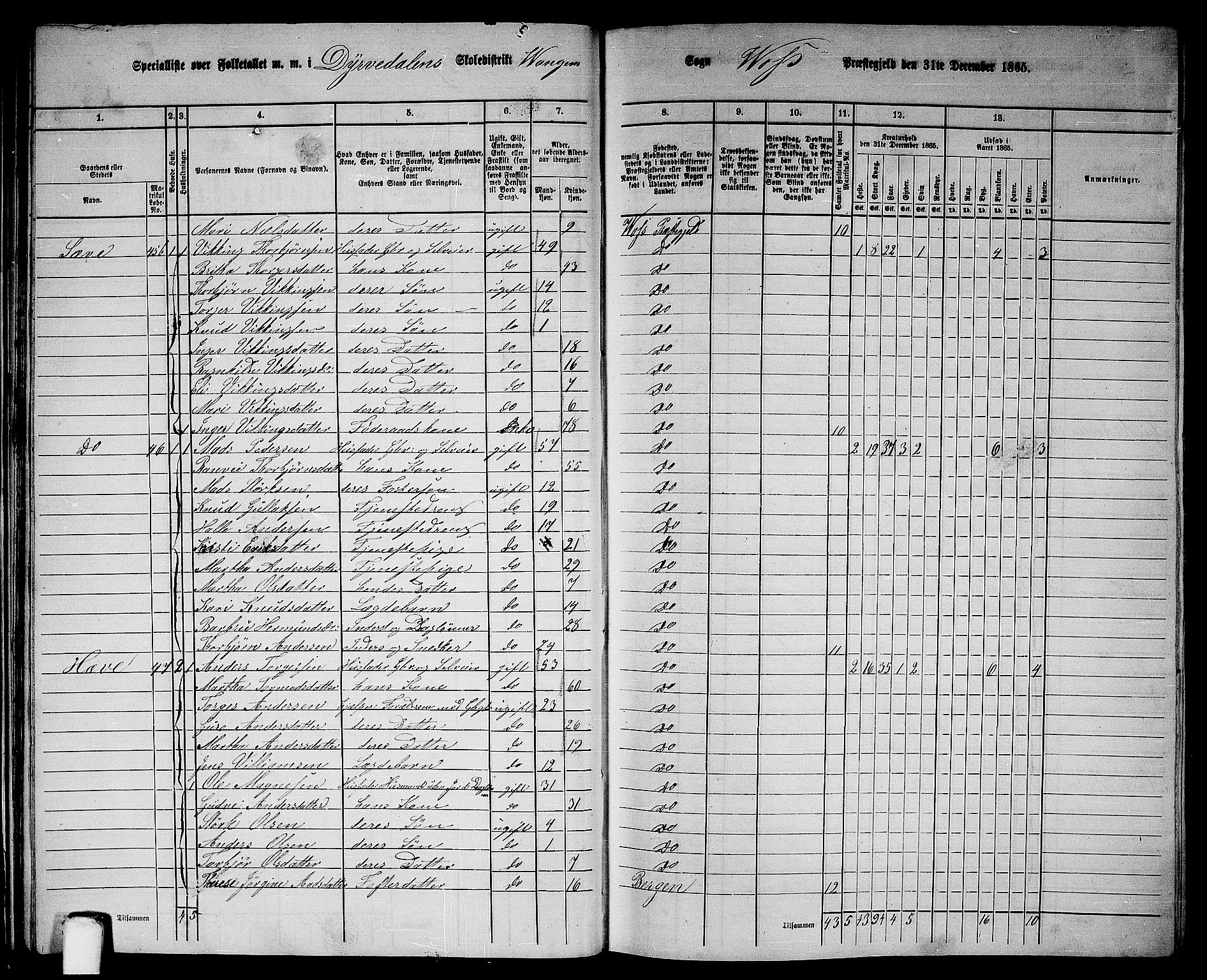 RA, 1865 census for Voss, 1865, p. 30