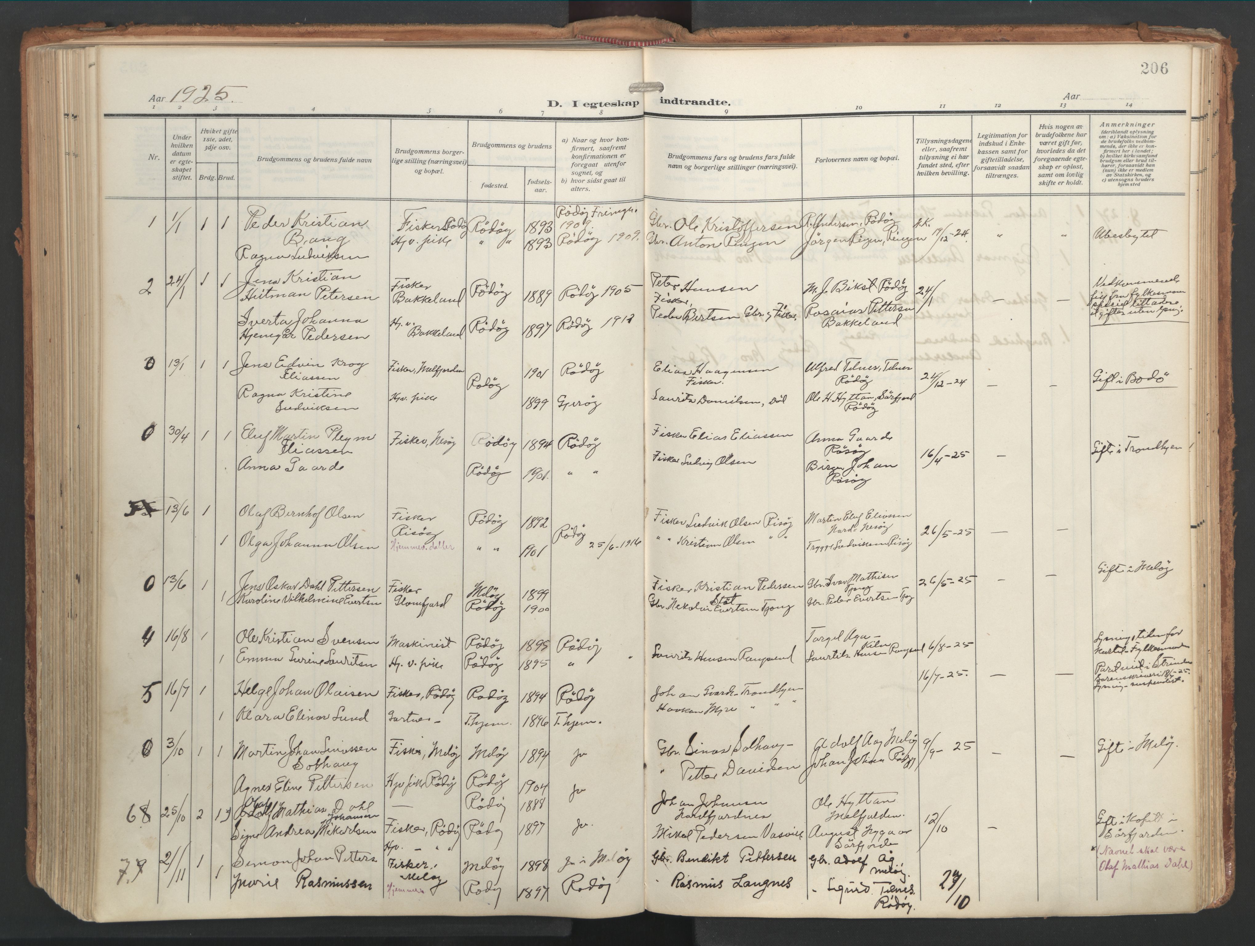Ministerialprotokoller, klokkerbøker og fødselsregistre - Nordland, SAT/A-1459/841/L0614: Parish register (official) no. 841A17, 1911-1925, p. 206