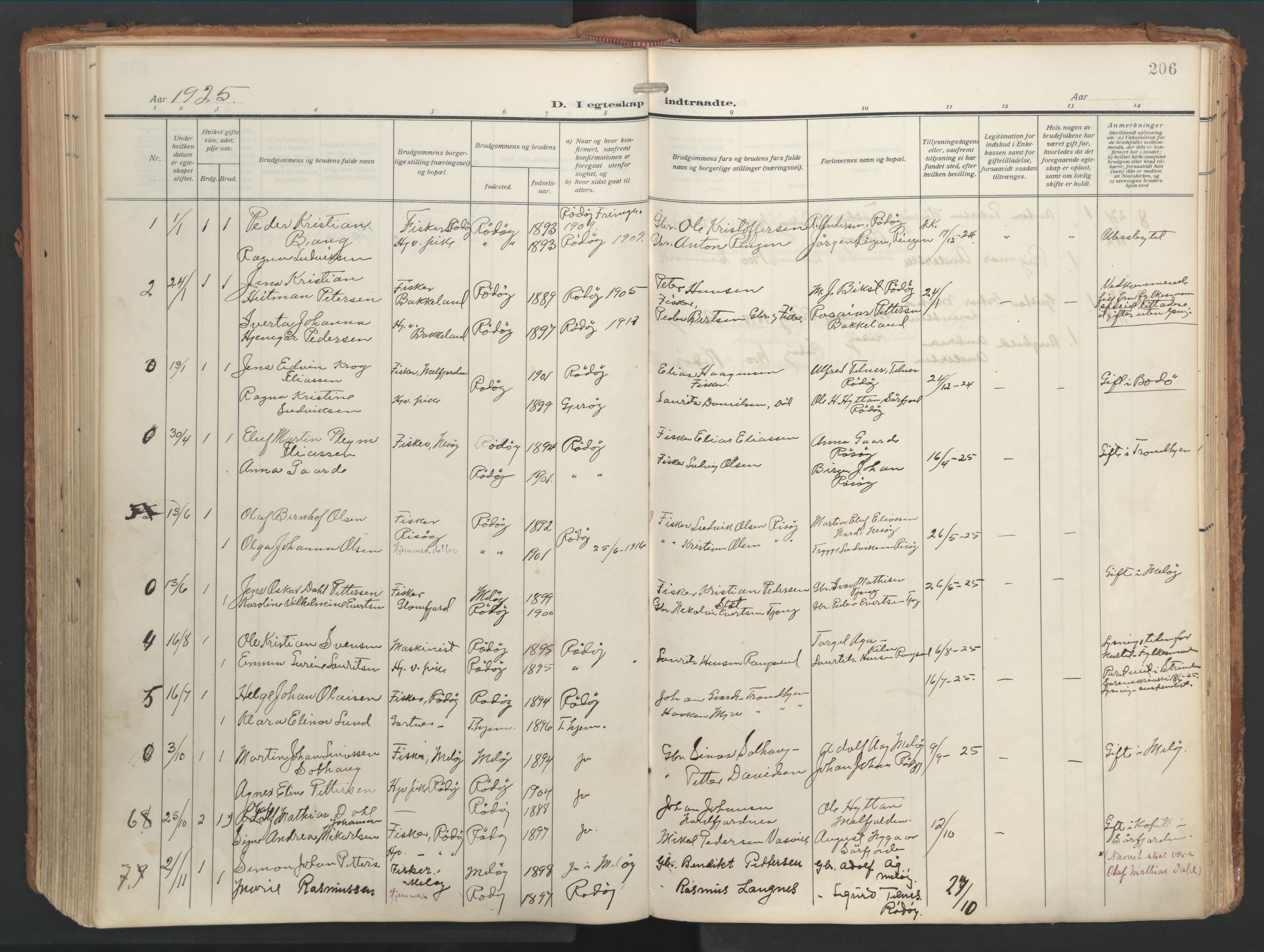 Ministerialprotokoller, klokkerbøker og fødselsregistre - Nordland, AV/SAT-A-1459/841/L0614: Parish register (official) no. 841A17, 1911-1925, p. 206