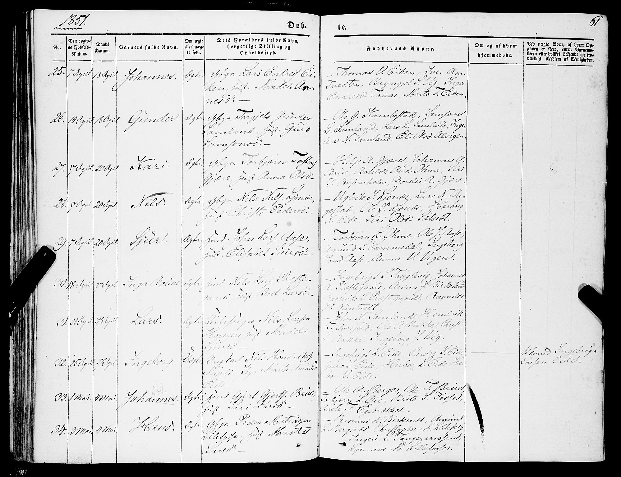 Strandebarm sokneprestembete, AV/SAB-A-78401/H/Haa: Parish register (official) no. A 7, 1844-1872, p. 61