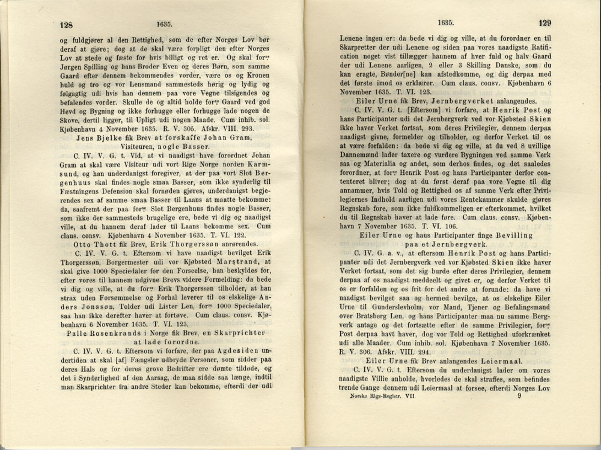 Publikasjoner utgitt av Det Norske Historiske Kildeskriftfond, PUBL/-/-/-: Norske Rigs-Registranter, bind 7, 1635-1640, p. 128-129