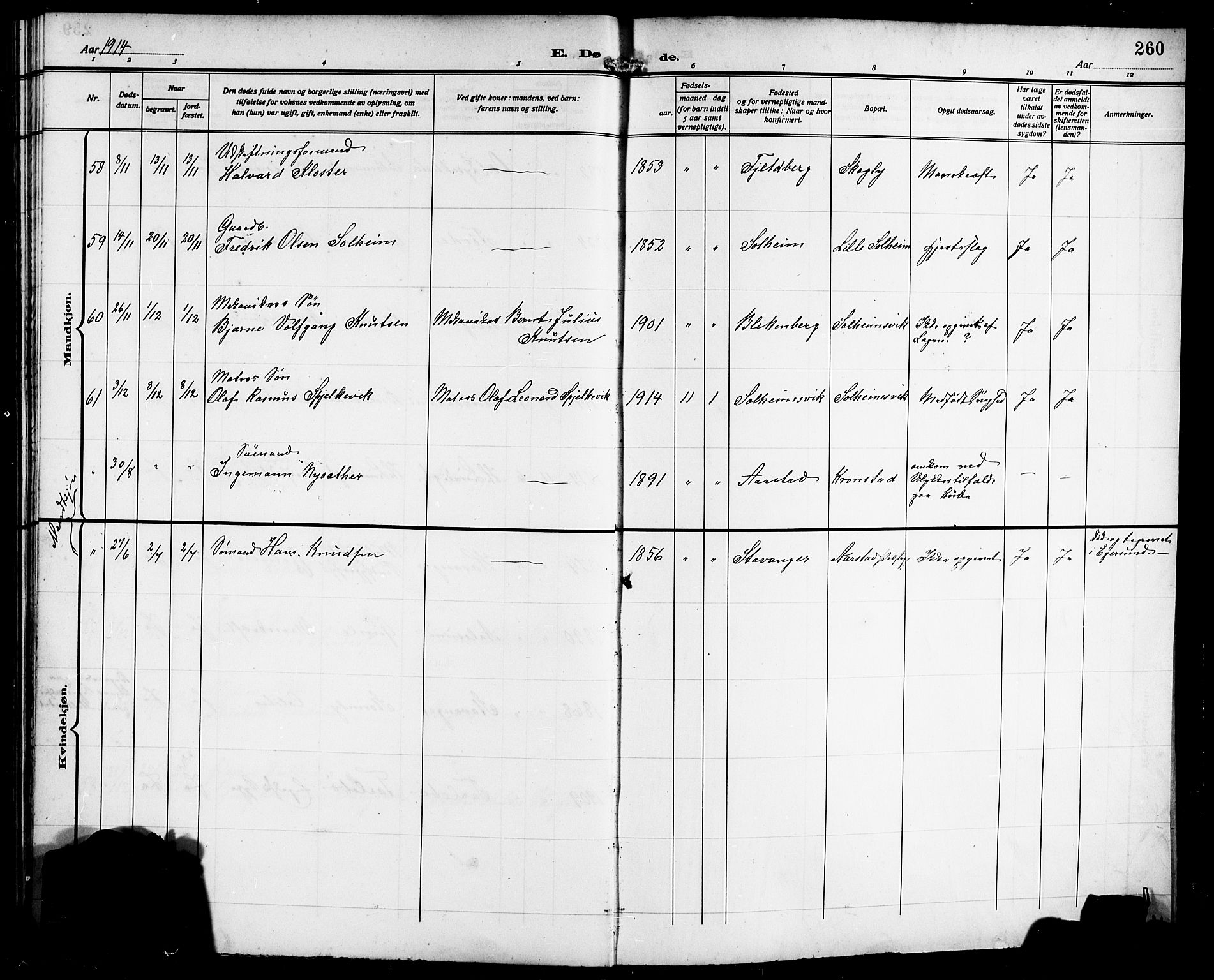 Årstad Sokneprestembete, SAB/A-79301/H/Hab/L0018: Parish register (copy) no. C 1, 1902-1919, p. 260