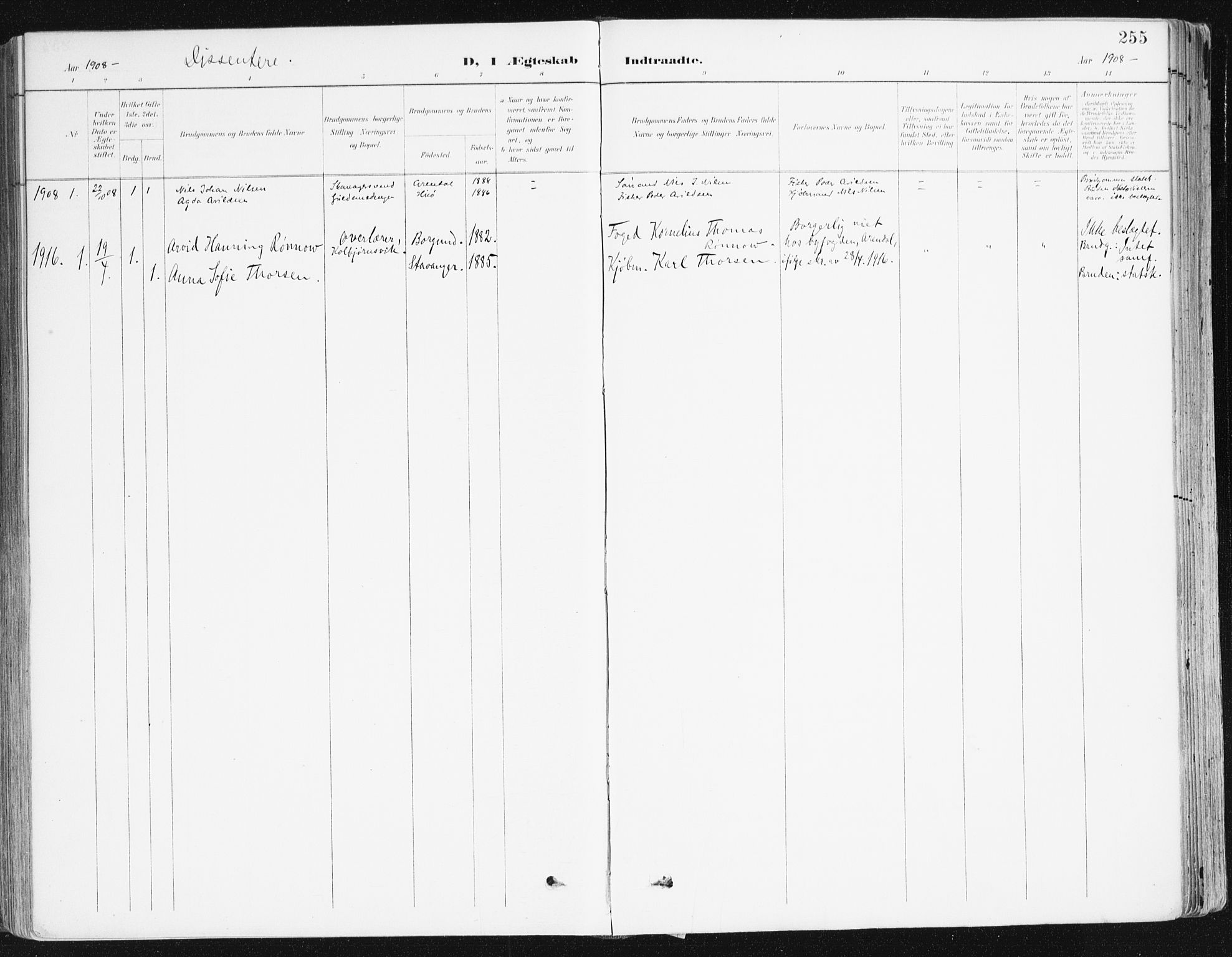 Hisøy sokneprestkontor, SAK/1111-0020/F/Fa/L0004: Parish register (official) no. A 4, 1895-1917, p. 255