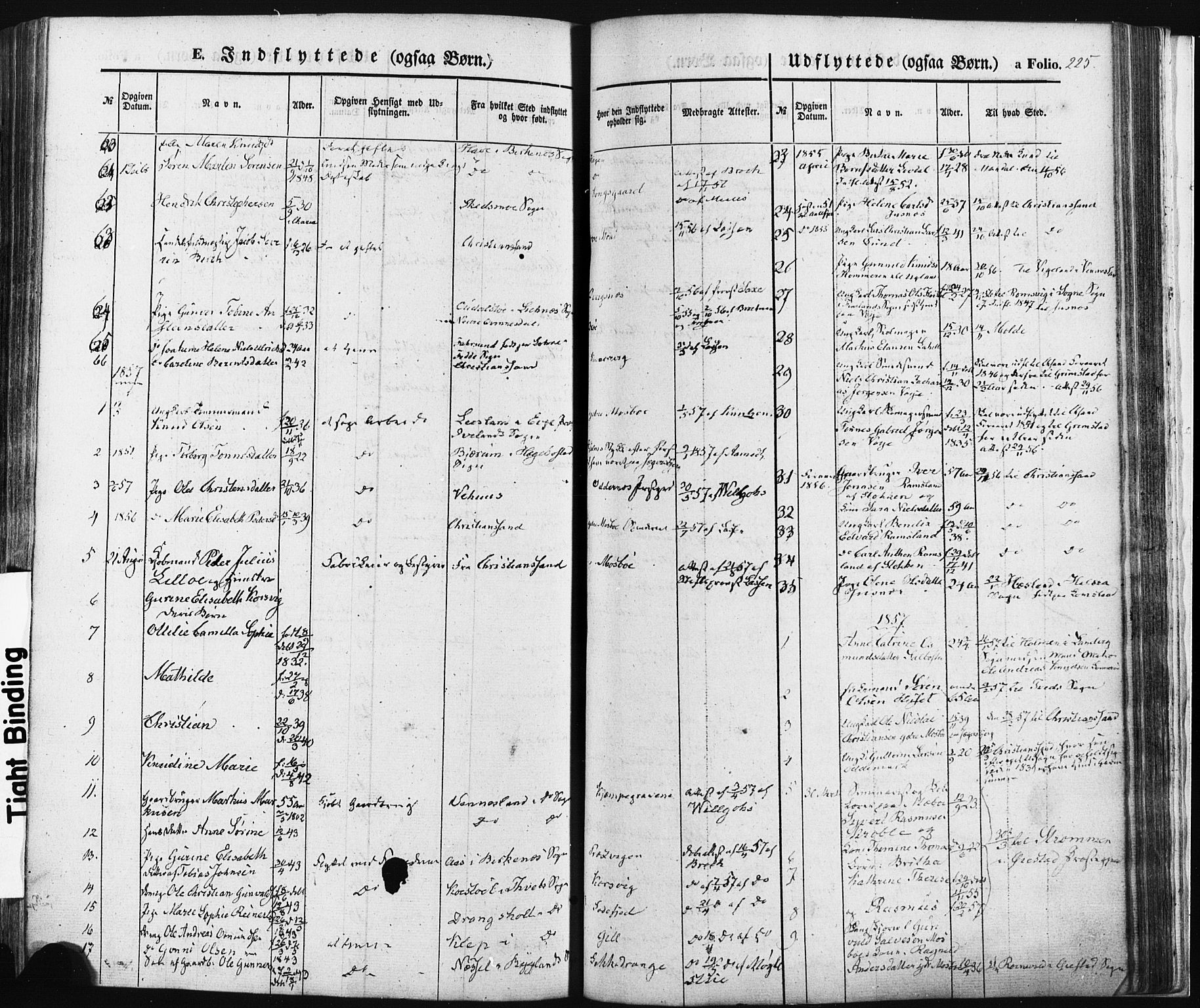 Oddernes sokneprestkontor, AV/SAK-1111-0033/F/Fa/Faa/L0007: Parish register (official) no. A 7, 1851-1863, p. 225