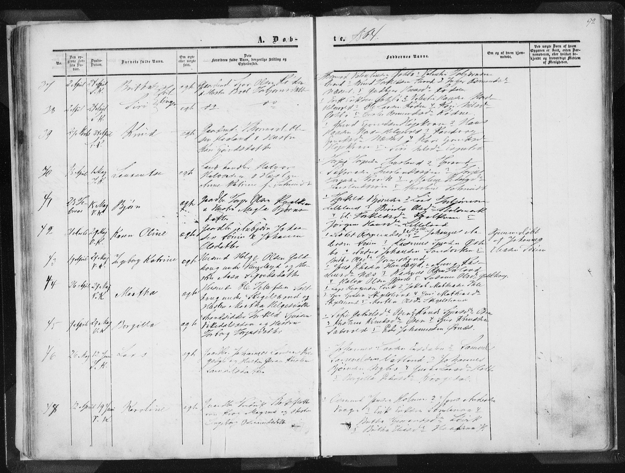 Vikedal sokneprestkontor, SAST/A-101840/01/IV: Parish register (official) no. A 6.1, 1851-1867, p. 92