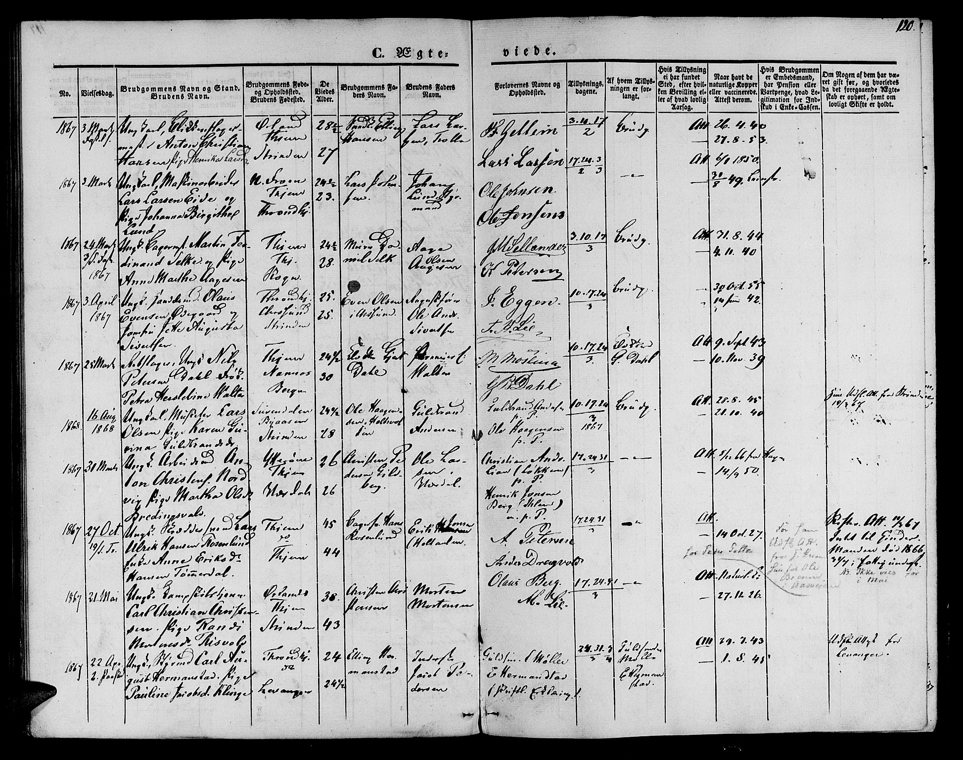 Ministerialprotokoller, klokkerbøker og fødselsregistre - Sør-Trøndelag, SAT/A-1456/602/L0111: Parish register (official) no. 602A09, 1844-1867, p. 120